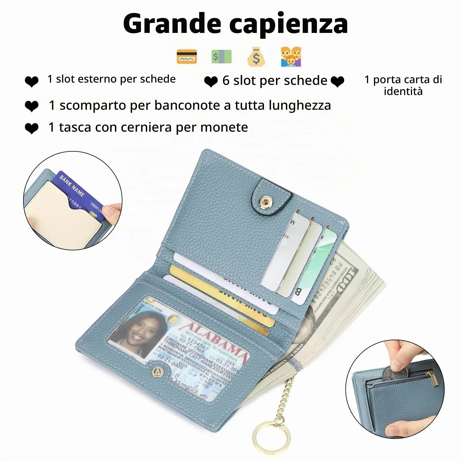 GAEKEAO Portafoglio Donna Piccolo in Pelle Bifold con Portachiavi Rimovibile e Blocco RFID - immagine 2