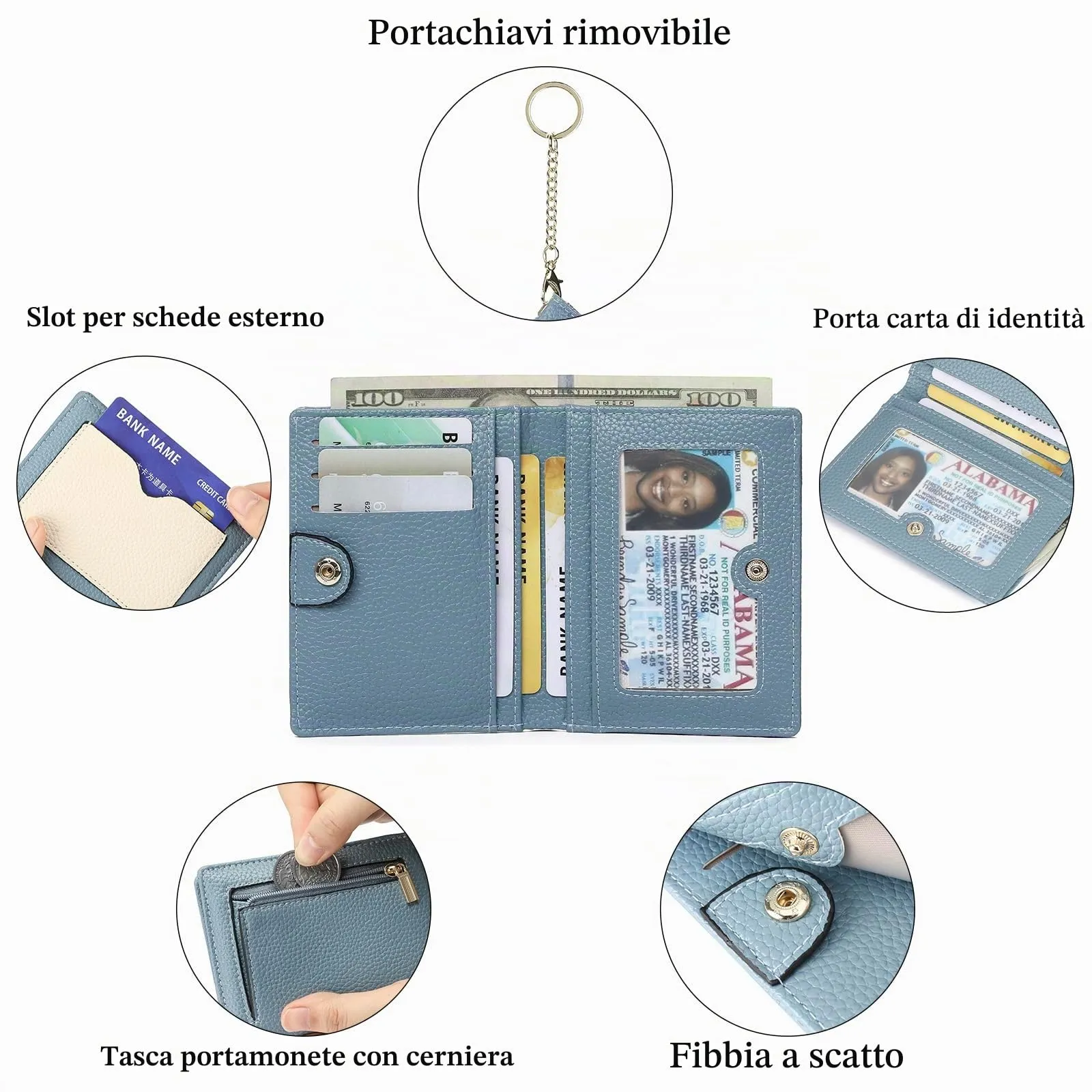 GAEKEAO Portafoglio Donna Piccolo in Pelle Bifold con Portachiavi Rimovibile e Blocco RFID - immagine 3