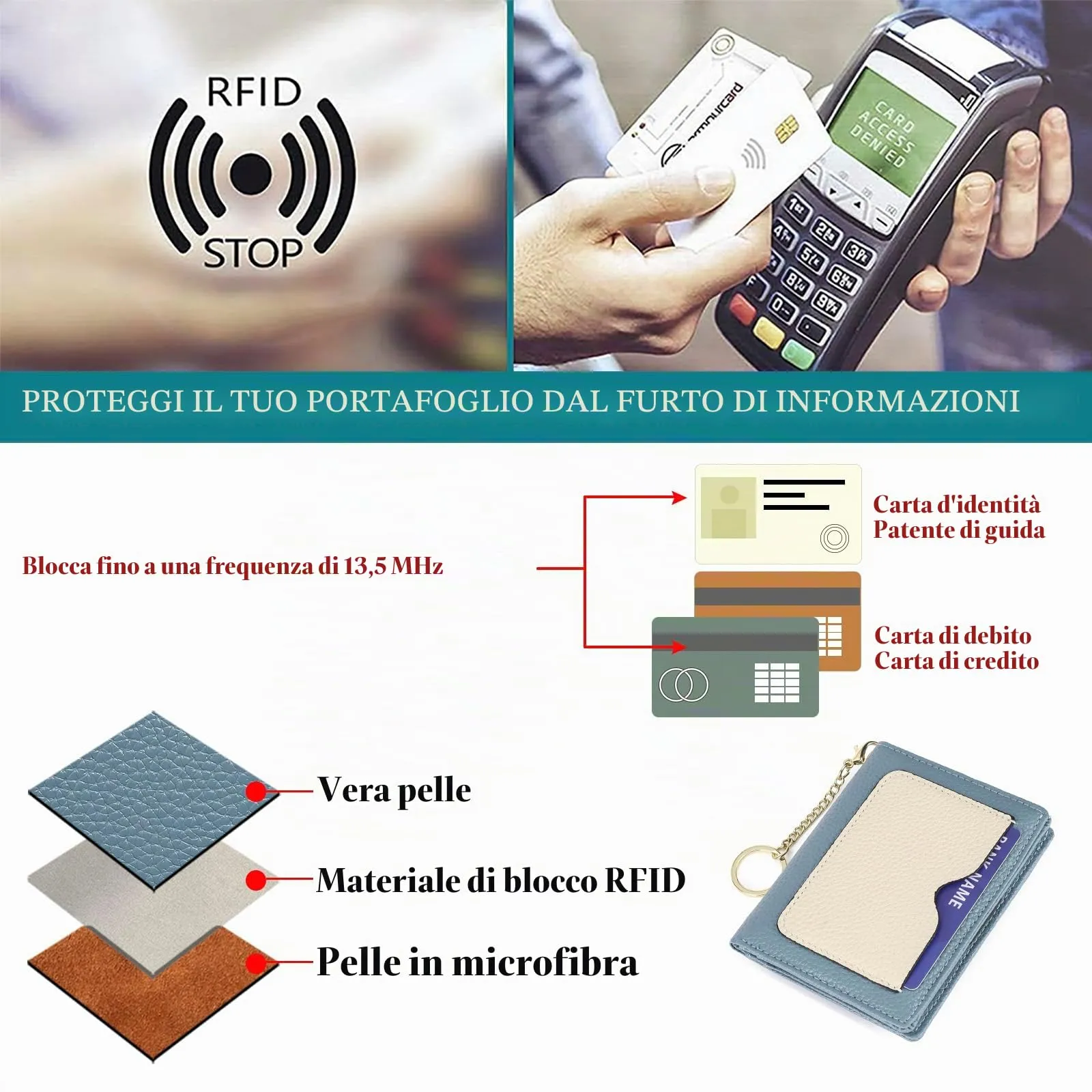 GAEKEAO Portafoglio Donna Piccolo in Pelle Bifold con Portachiavi Rimovibile e Blocco RFID - immagine 5