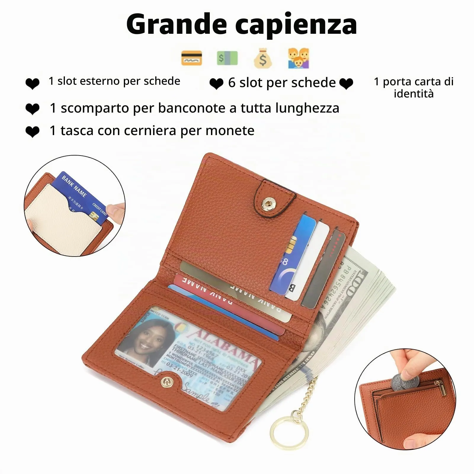 GAEKEAO Portafoglio Donna Piccolo in Pelle Bifold con Portachiavi Rimovibile e Blocco RFID - immagine 2