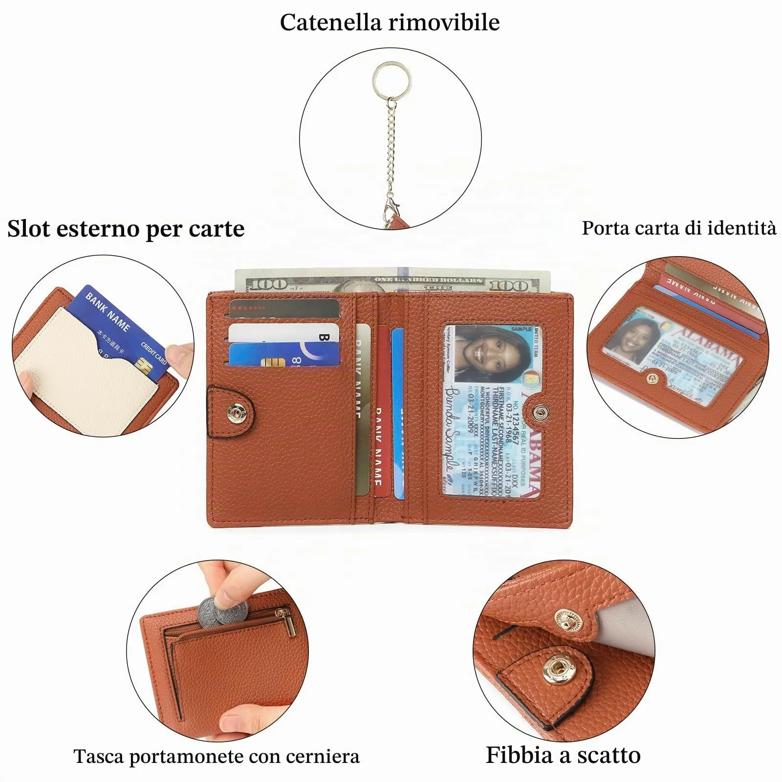 GAEKEAO Portafoglio Donna Piccolo in Pelle Bifold con Portachiavi Rimovibile e Blocco RFID - immagine 3