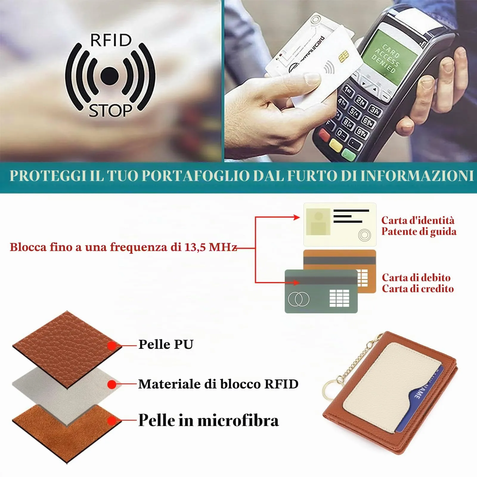 GAEKEAO Portafoglio Donna Piccolo in Pelle Bifold con Portachiavi Rimovibile e Blocco RFID - immagine 5