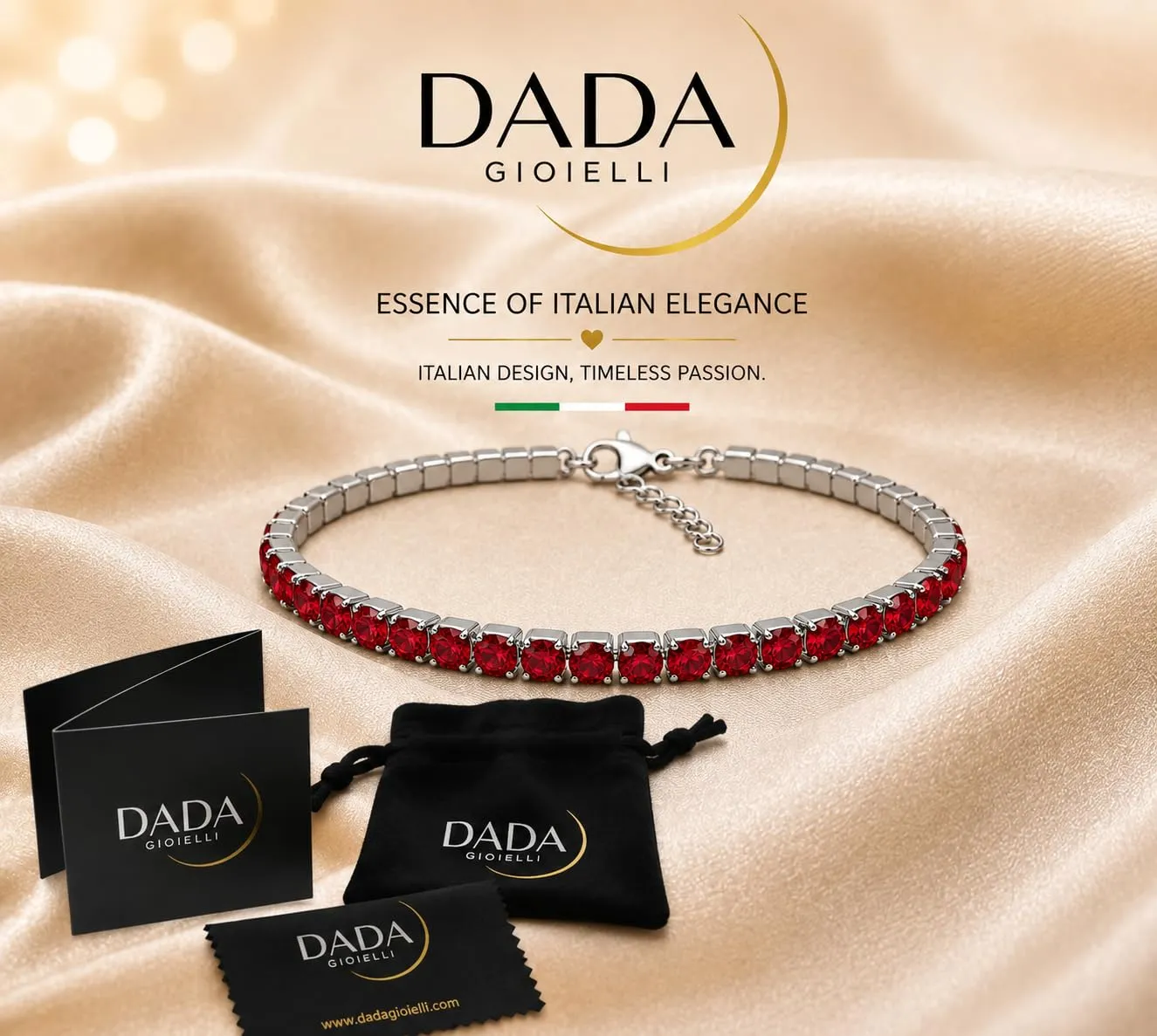 Dada Gioielli Bracciale Tennis Donna Zirconi 3 mm Acciaio Inossidabile 17+3 cm (Rubino) - immagine 5