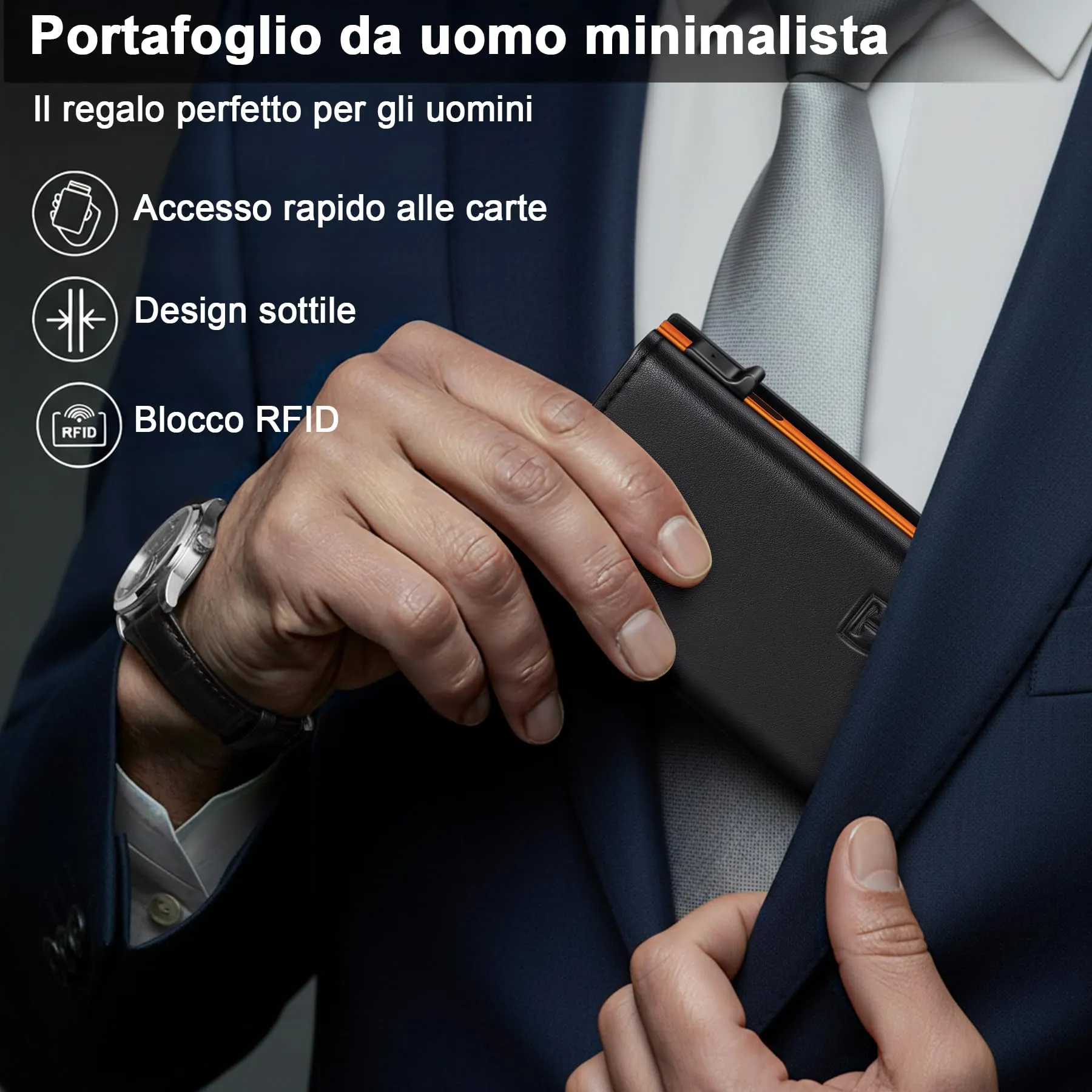 TENBST Portafoglio da uomo HW0028 Arancione - immagine 5