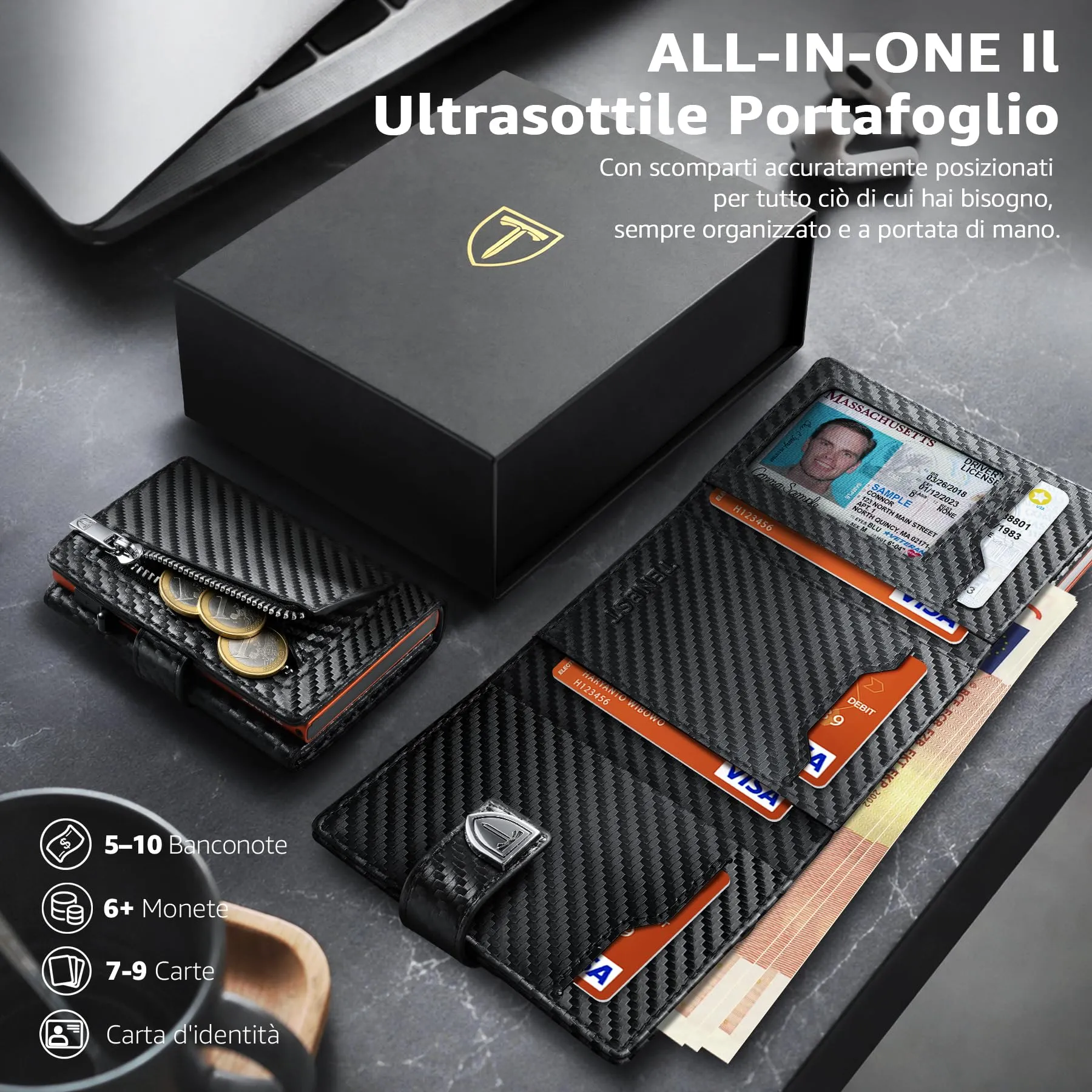 TENBST Portafoglio Uomo HW0001 Nero Esclusivo - immagine 3