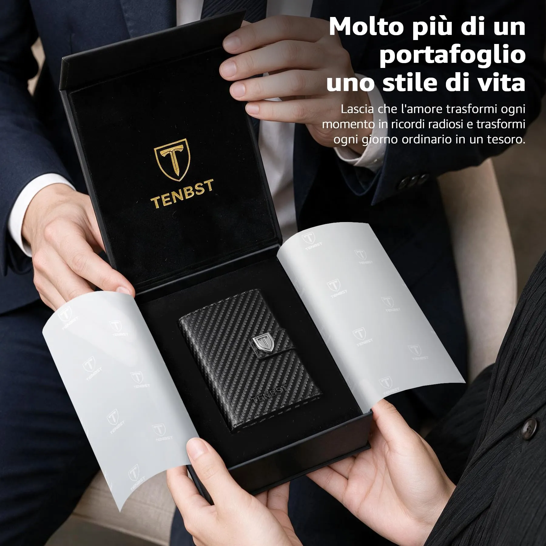 TENBST Portafoglio Uomo HW0001 Nero Esclusivo - immagine 8