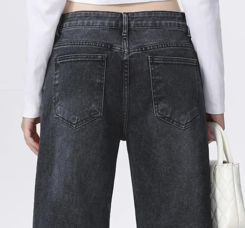 vittorio y Jeans Donna Vita Alta Baggy Wide Leg Grigio Scuro - immagine 6
