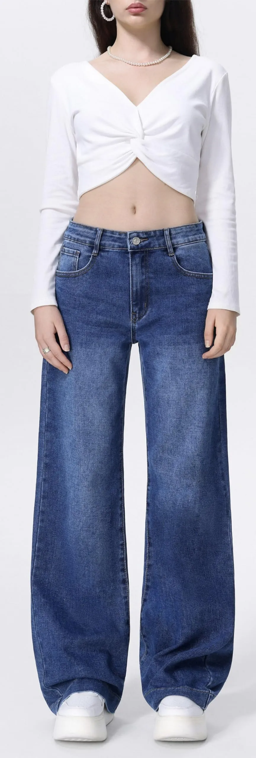 vittorio y Donna Vita Alta Baggy Wide Leg Jeans, Denim, M - immagine 3