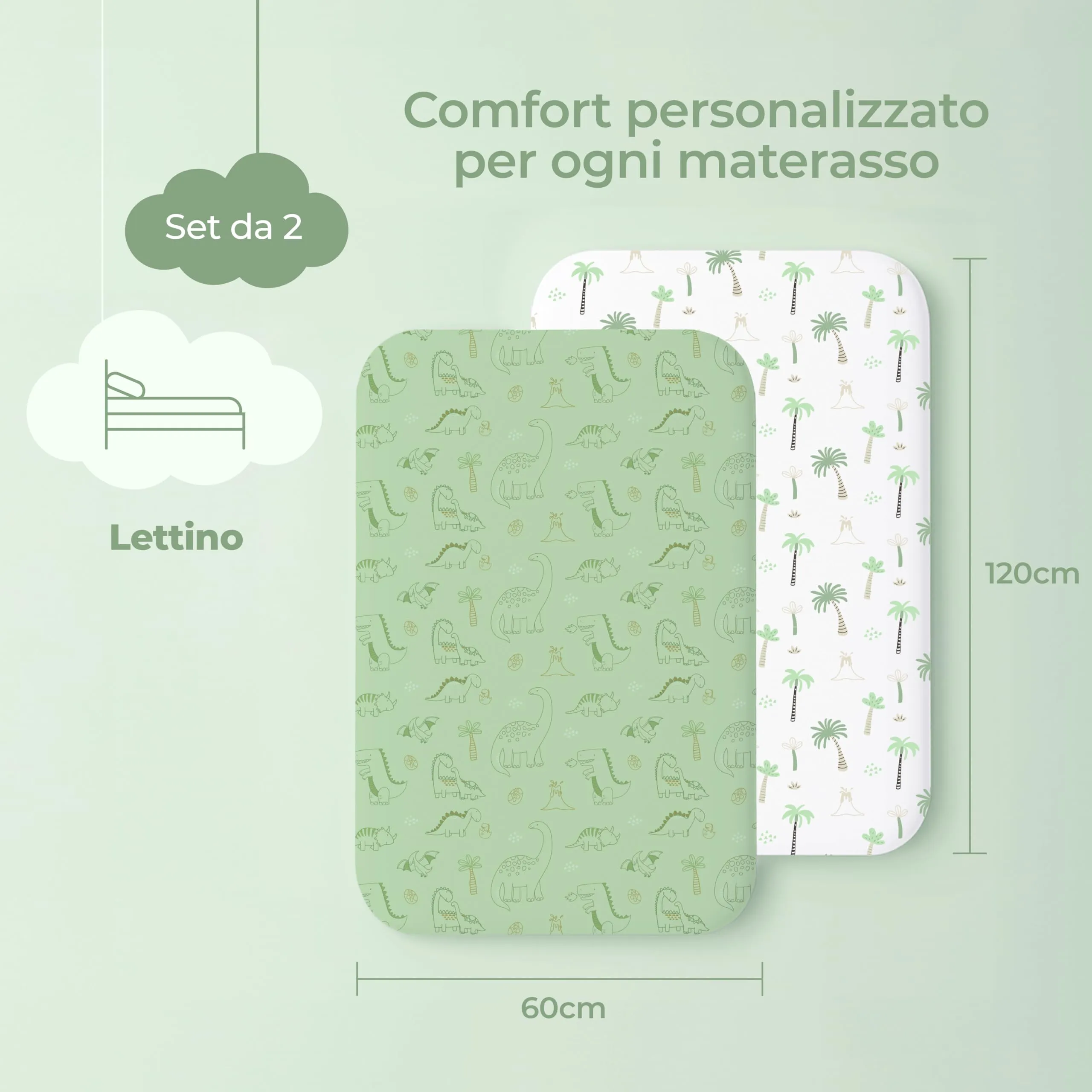 Dreamzie Set di 2 Lenzuola Lettino 60x120 cm, 100% Cotone - immagine 2