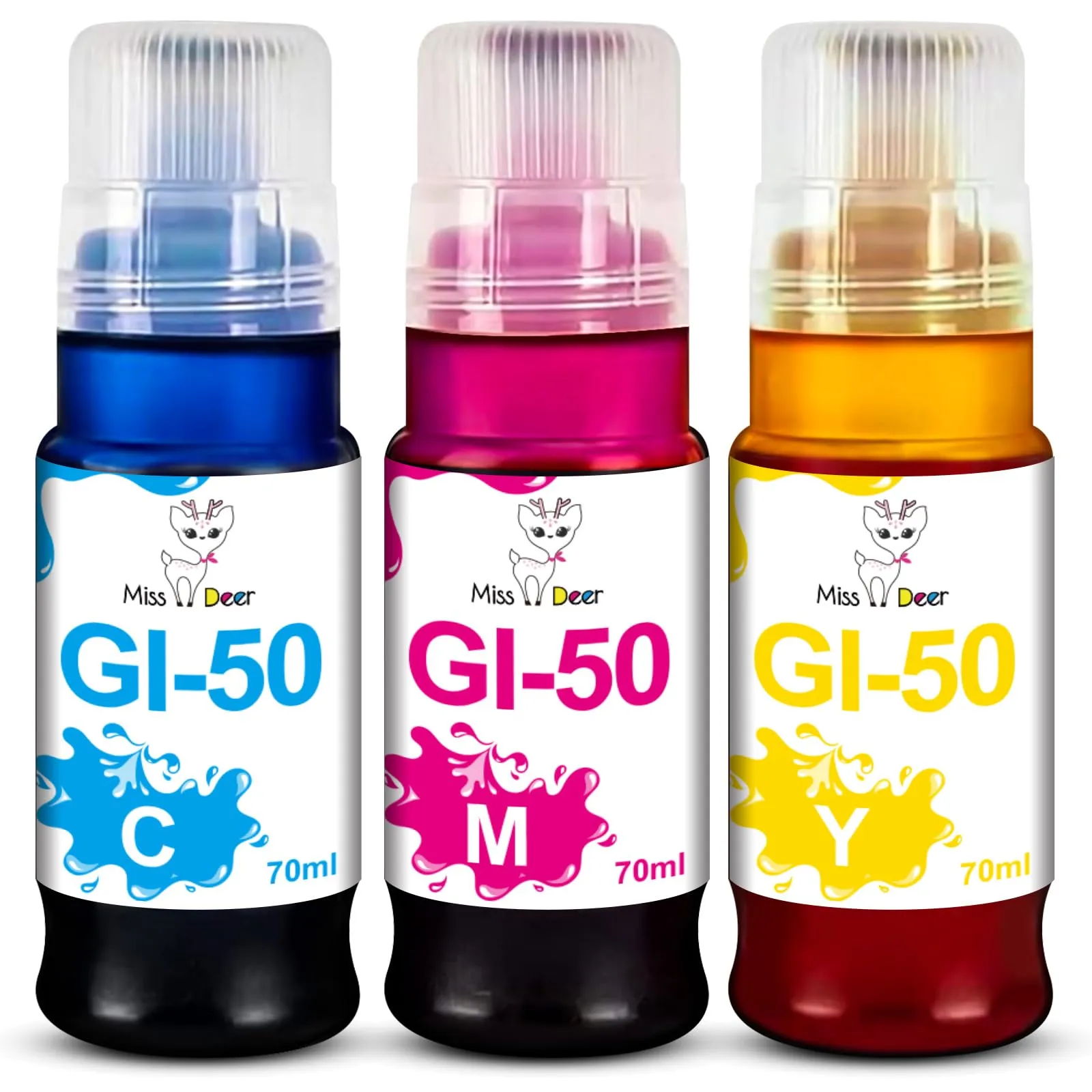 Miss Deer GI-50 Inchiostro per Canon PIXMA G5050 G6050 G7050 GM2050 GM4050 (3403C001 3404C001 3405C001) 1C/1M/1Y - immagine 1