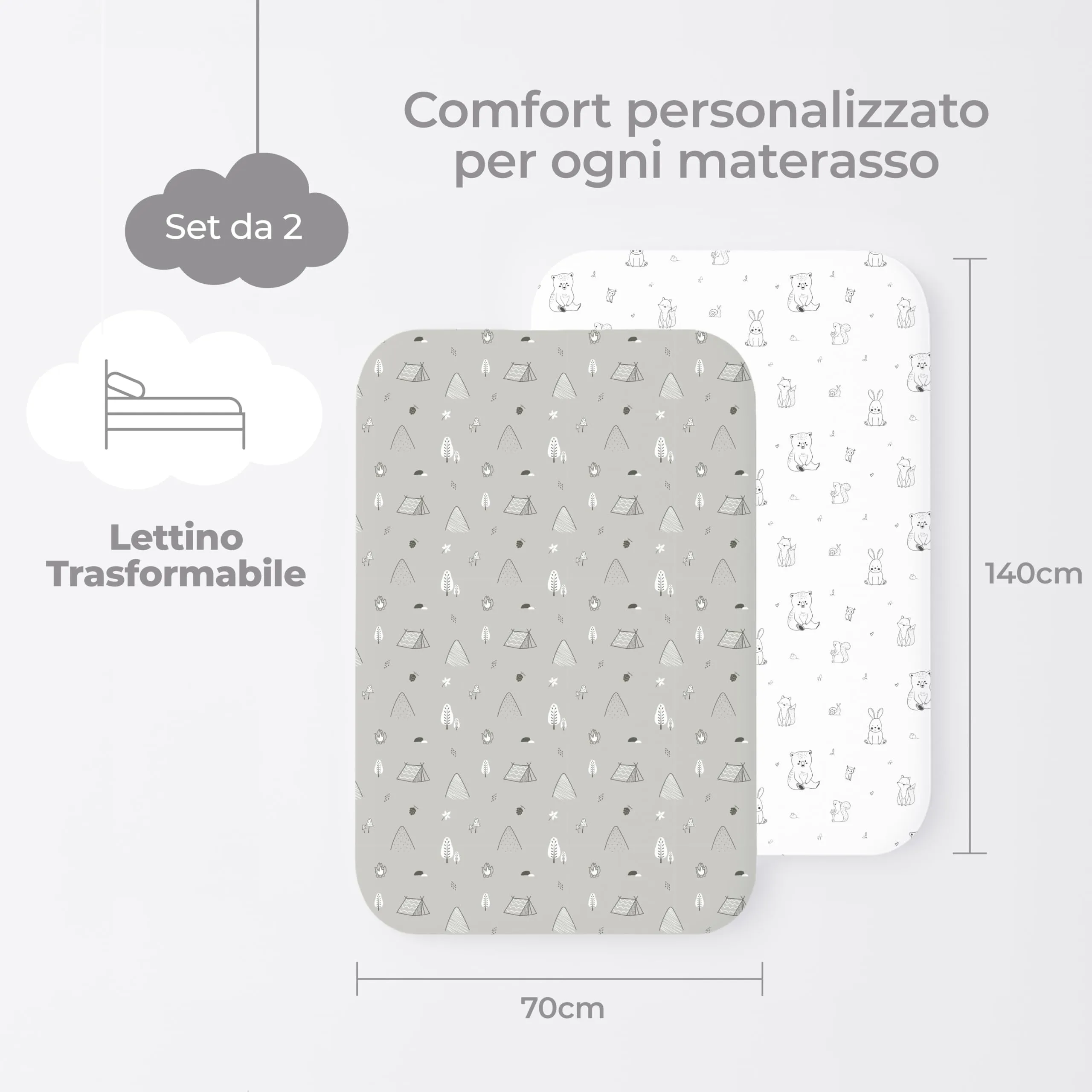 Dreamzie Set da 2 Lenzuola Lettino 70x140 cm, 100% Cotone - immagine 2
