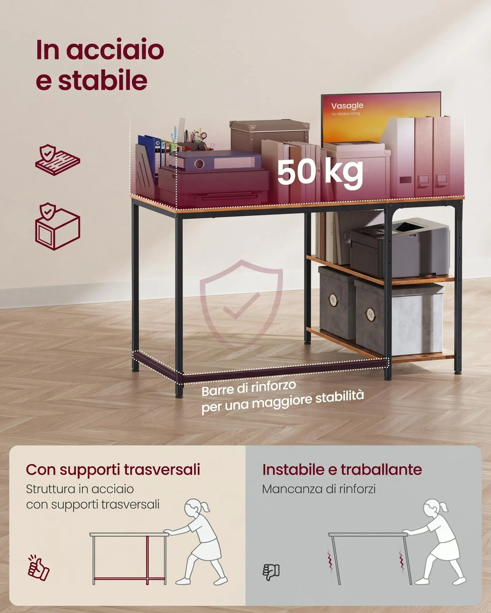 VASAGLE Scrivania Angolare a L per Computer e Gaming con Scaffale Reversibile e Ripiano Regolabile, 110 x 80 cm, Marrone Vintage LWD135KD01 - immagine 5