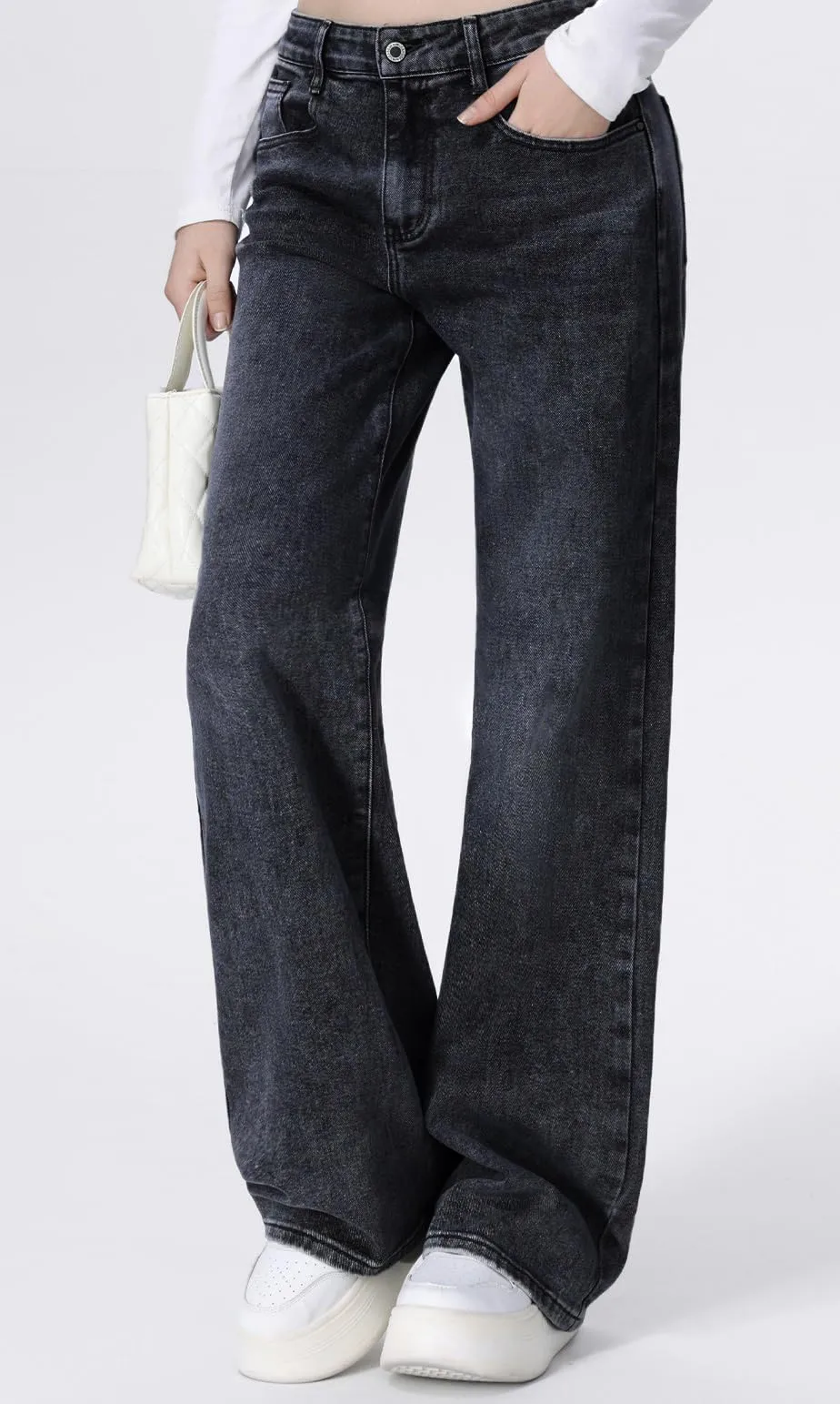 vittorio y Jeans Donna Vita Alta Baggy Wide Leg Grigio Scuro S - immagine 2
