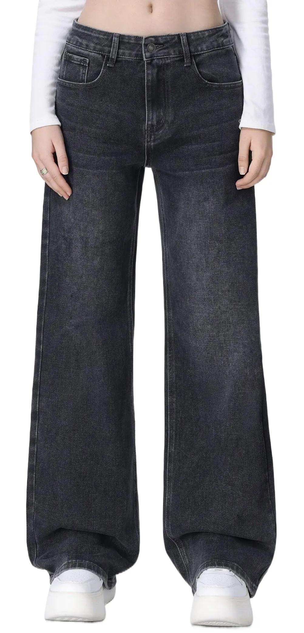 vittorio y Jeans Donna Vita Alta Baggy Wide Leg Grigio Scuro - immagine 1