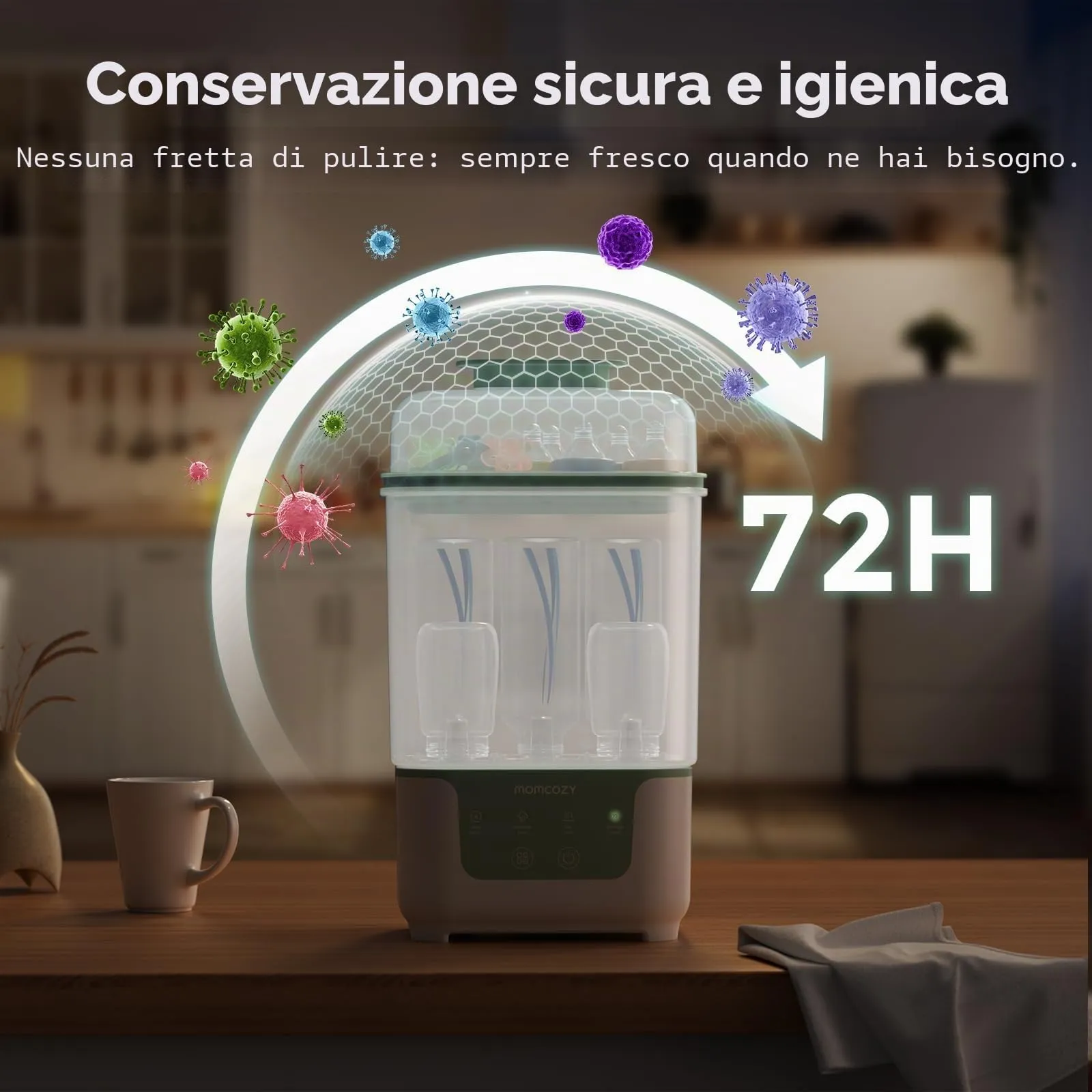 Momcozy Sterilizzatore Biberon e Asciugatrice 4-in-1 Compatto a Vapore - immagine 6