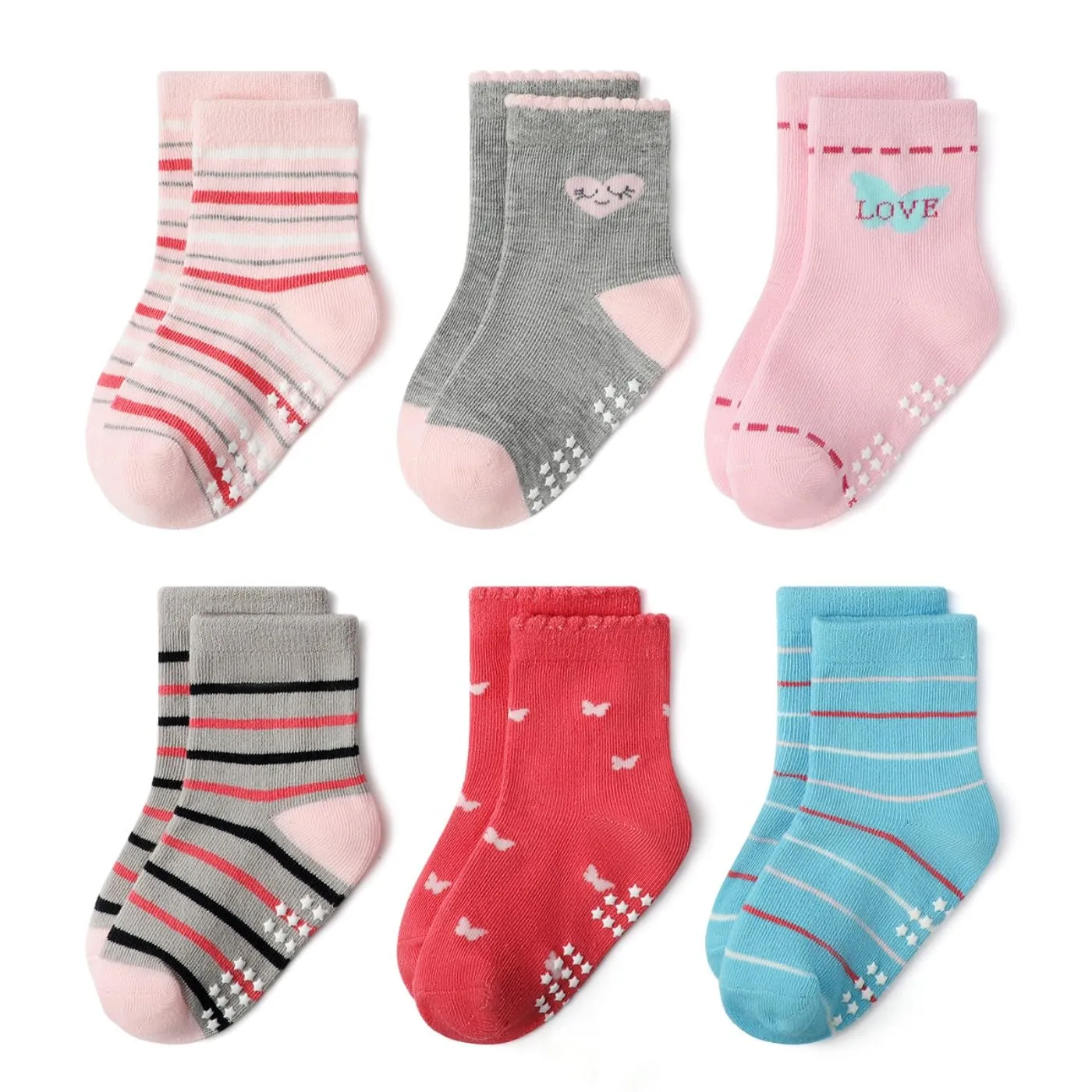 HaimoBurg Calze Antiscivolo in Cotone Traspirante per Bambini 1-5 Anni, 12 Paia - immagine 6