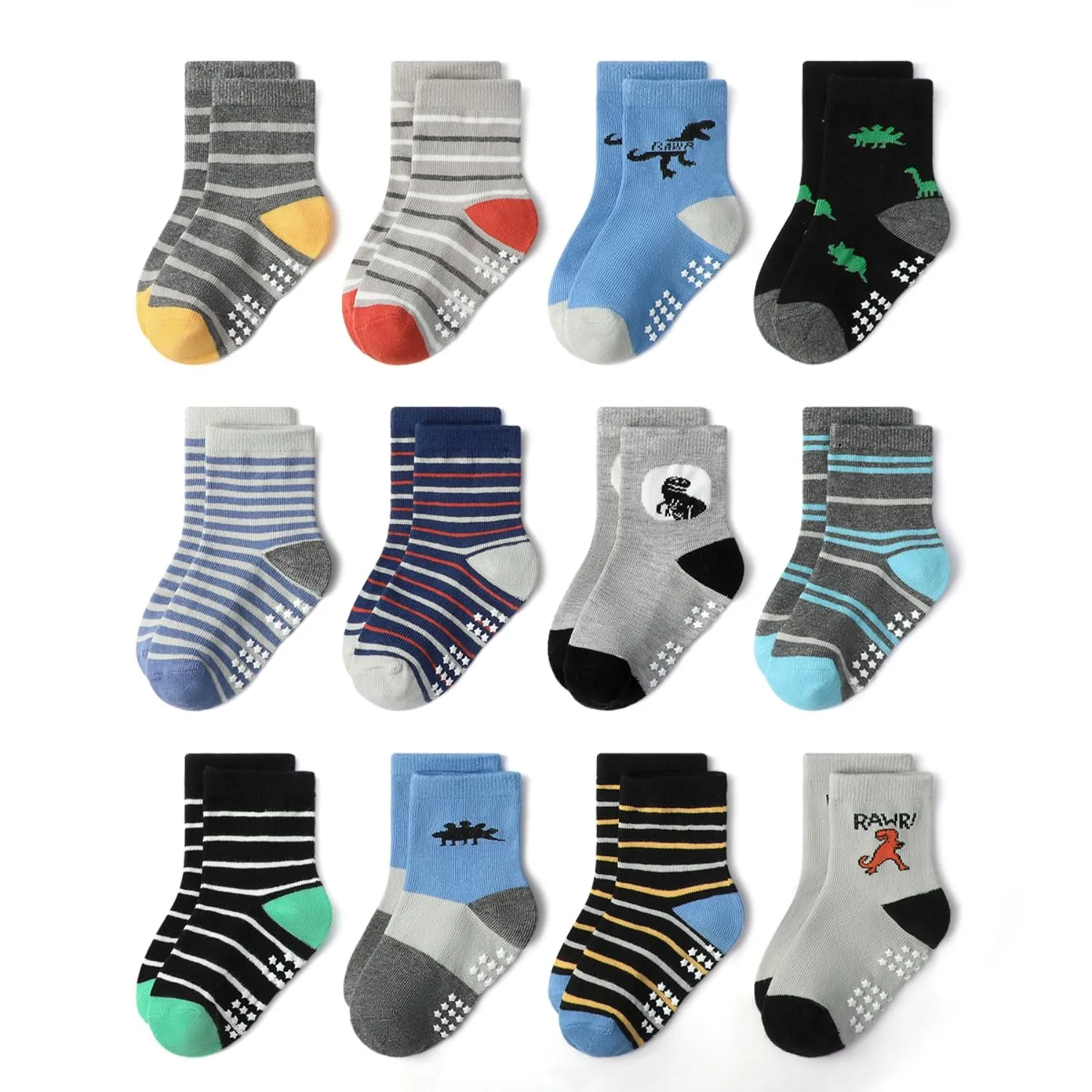 HaimoBurg Calze Antiscivolo in Cotone Traspirante per Bambini, 12 Paia, 1-5 Anni - immagine 1