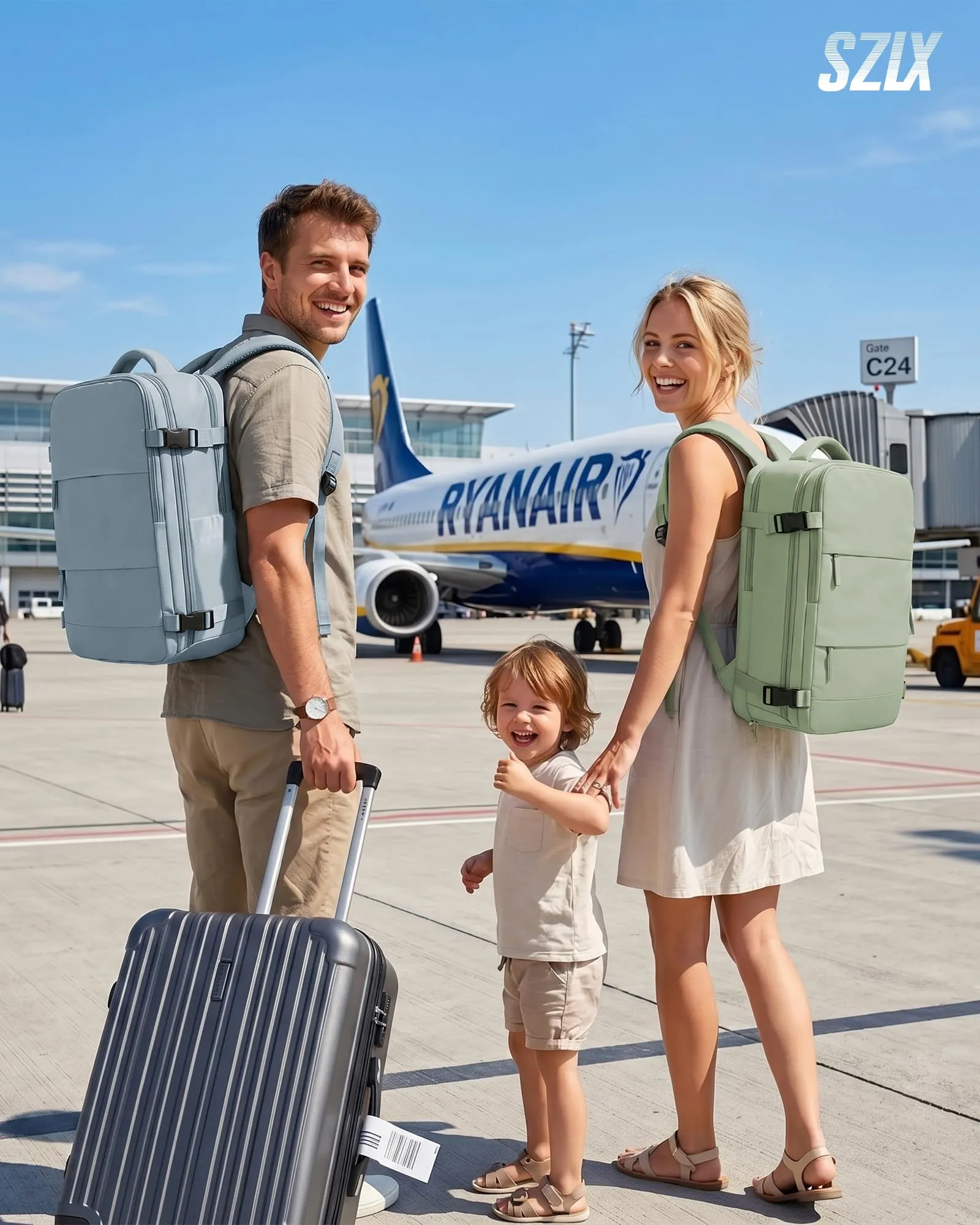 SZLX Zaino da Viaggio Sottovuoto con Pompa 40x30x20 Ryanair Wizzair Bagaglio a Mano, Impermeabile, Scomparto Laptop 14 Pollici e Scomparto Scarpe - immagine 2