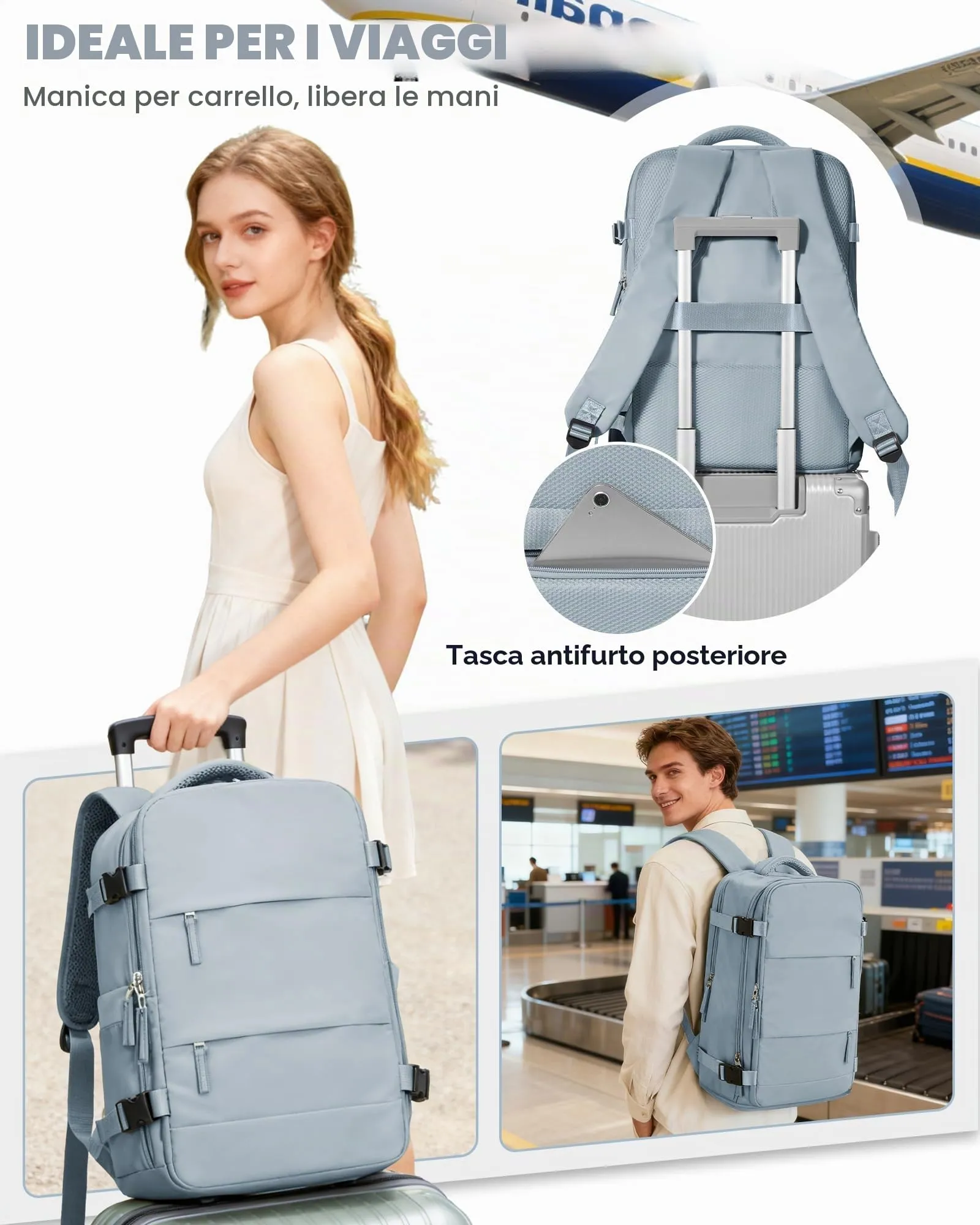 SZLX Zaino da Viaggio Sottovuoto con Pompa 40x30x20 Ryanair Wizzair Bagaglio a Mano, Impermeabile, Scomparto Laptop 14 Pollici e Scomparto Scarpe - immagine 10