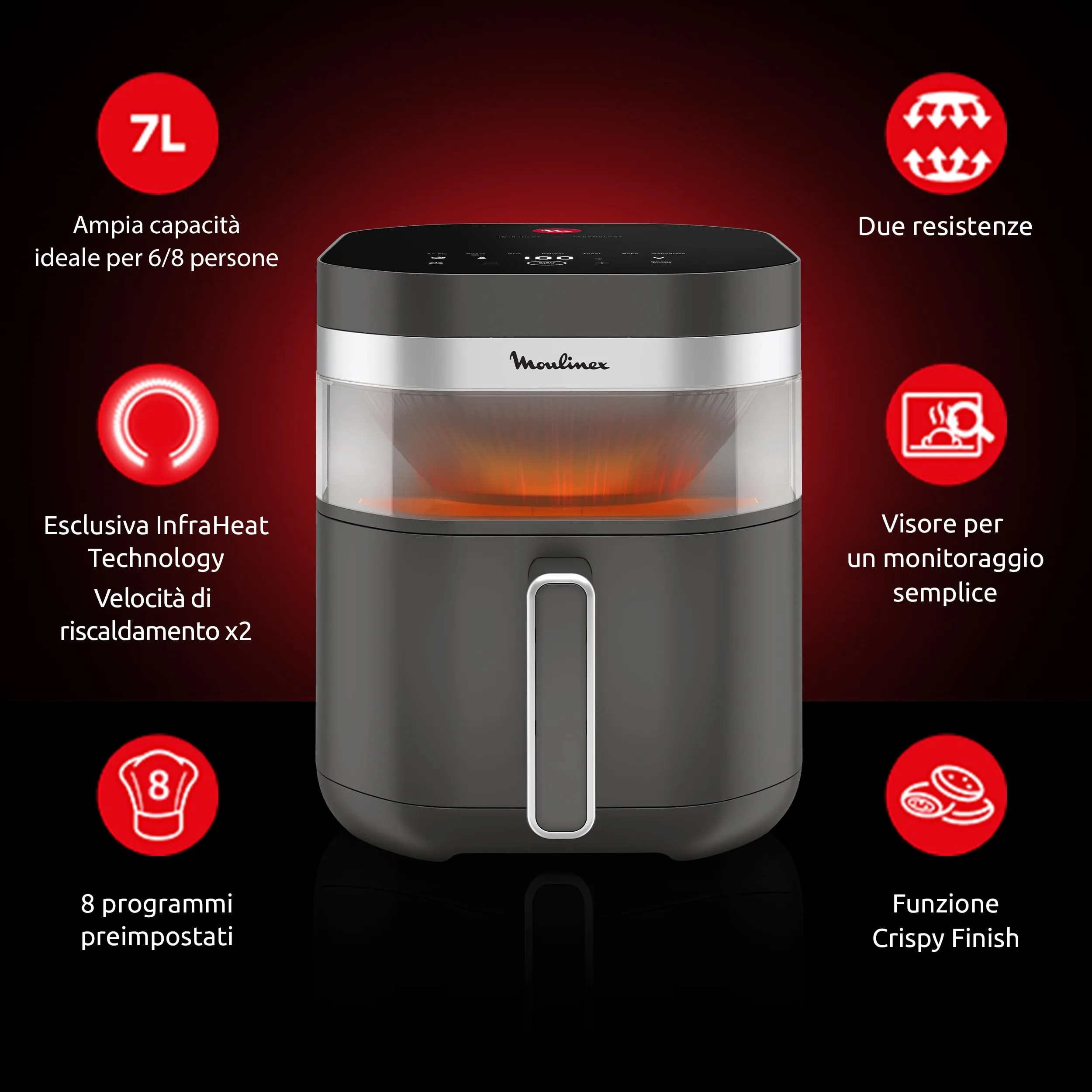 Moulinex Easy Fry Infrared Friggitrice ad Aria 7L, Coal Grey, EZ832H - immagine 3