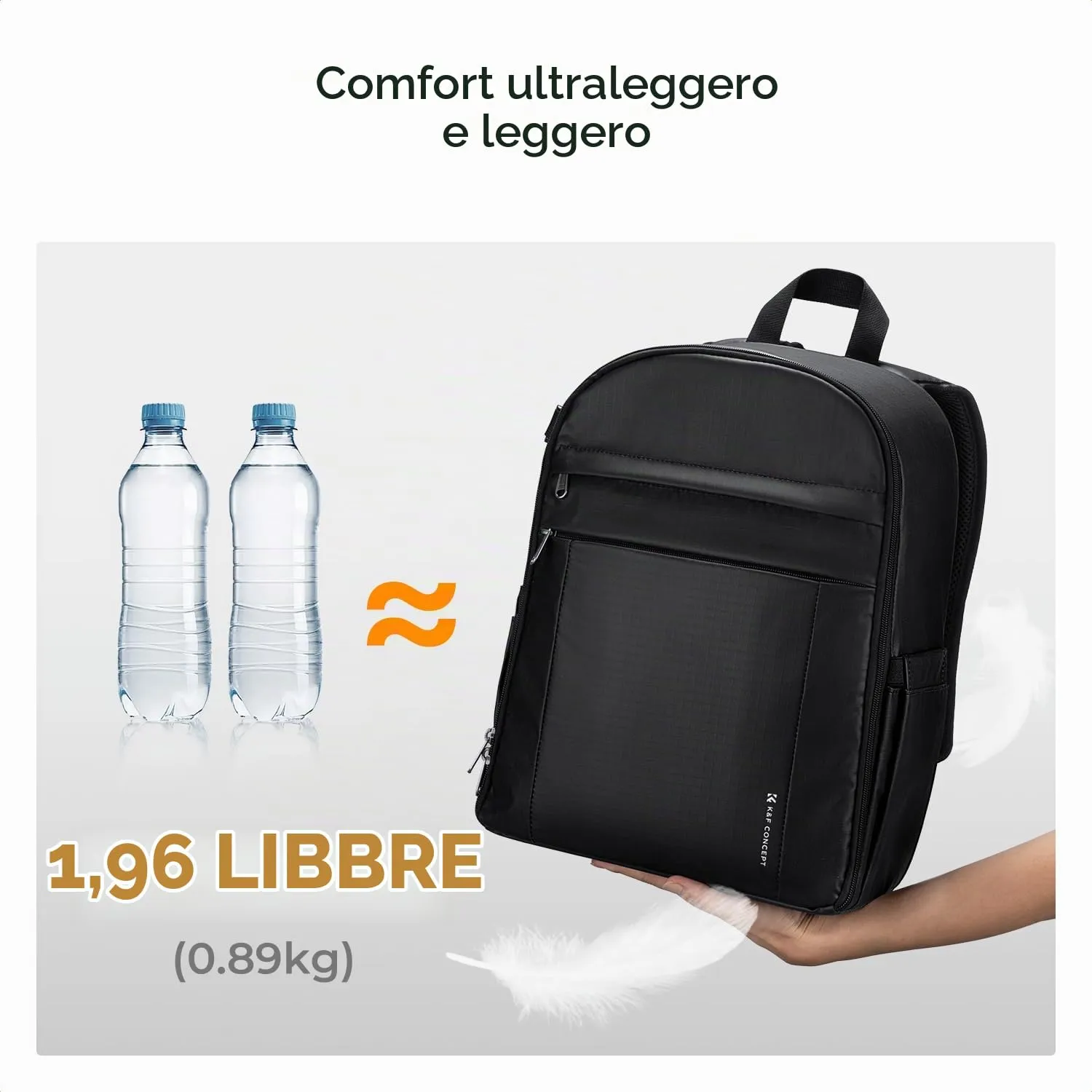 K&F CONCEPT Zaino Fotografico Compatto 13L con Parapioggia, Nero Lucido - immagine 2