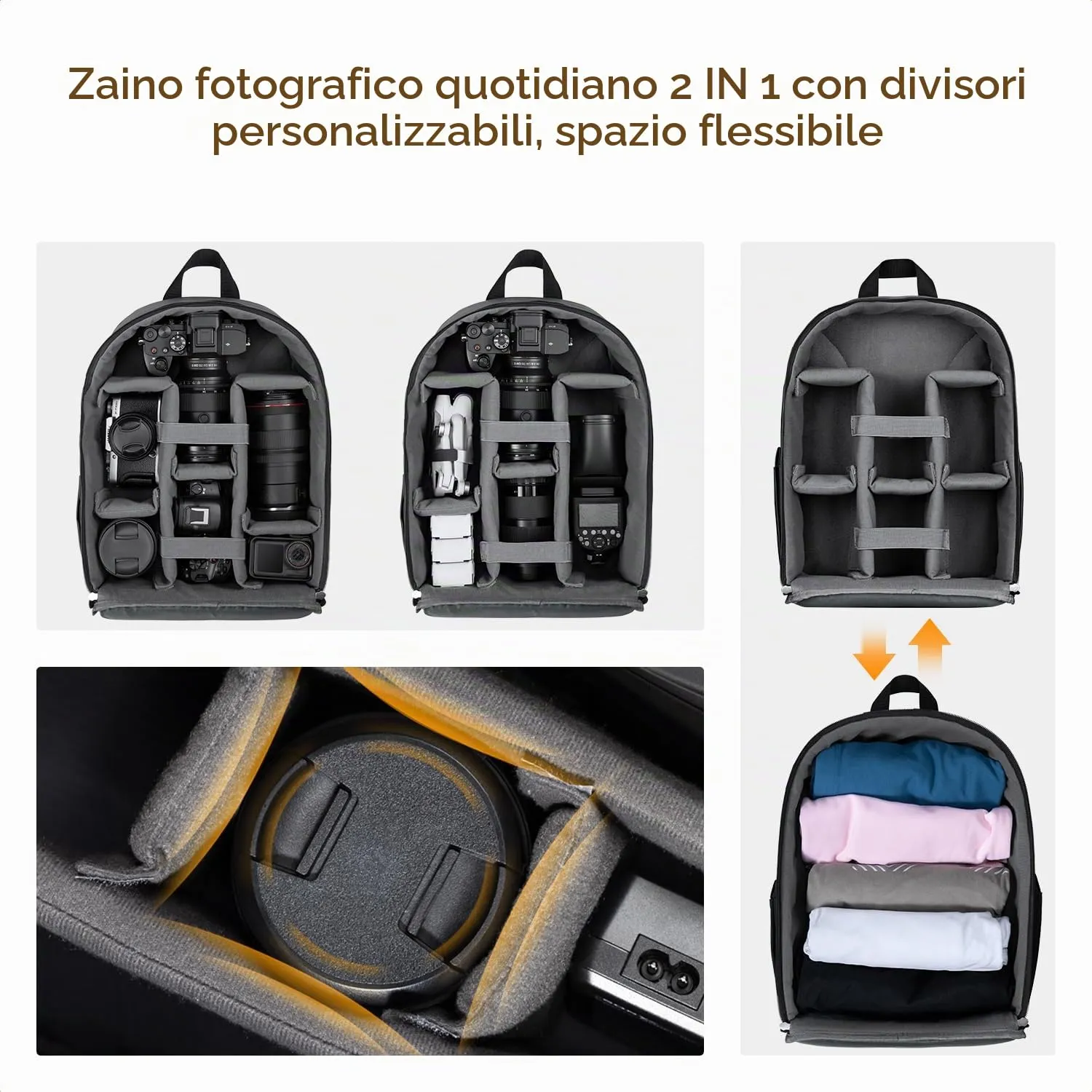 K&F CONCEPT Zaino Fotografico Compatto 13L con Parapioggia, Nero Lucido - immagine 4