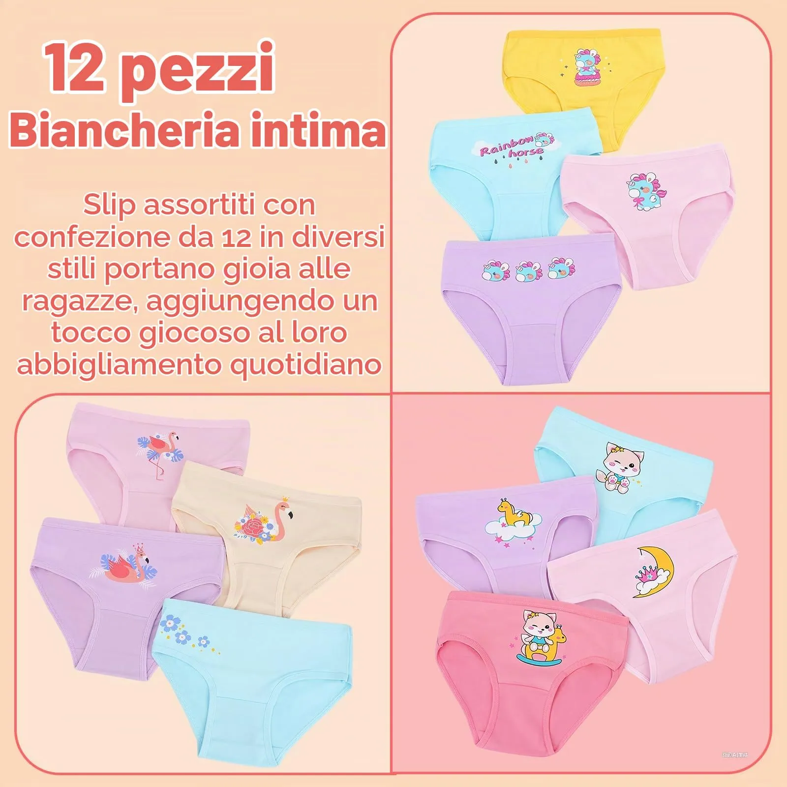 AYBUY Mutandine in Cotone per Bambina, Pacco da 12 Slip con Fantasie Cartoon, Taglia S (2-4 anni), Stile A - immagine 3