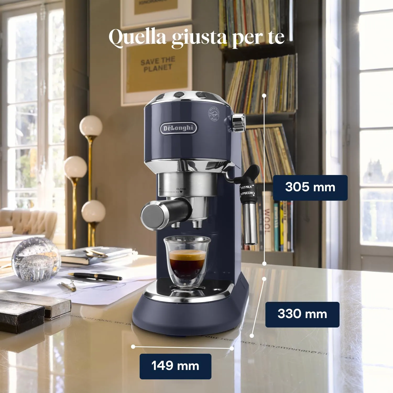 De'Longhi Dedica Style EC685.BL Macchina Caffè Espresso Manuale, Blu - immagine 9