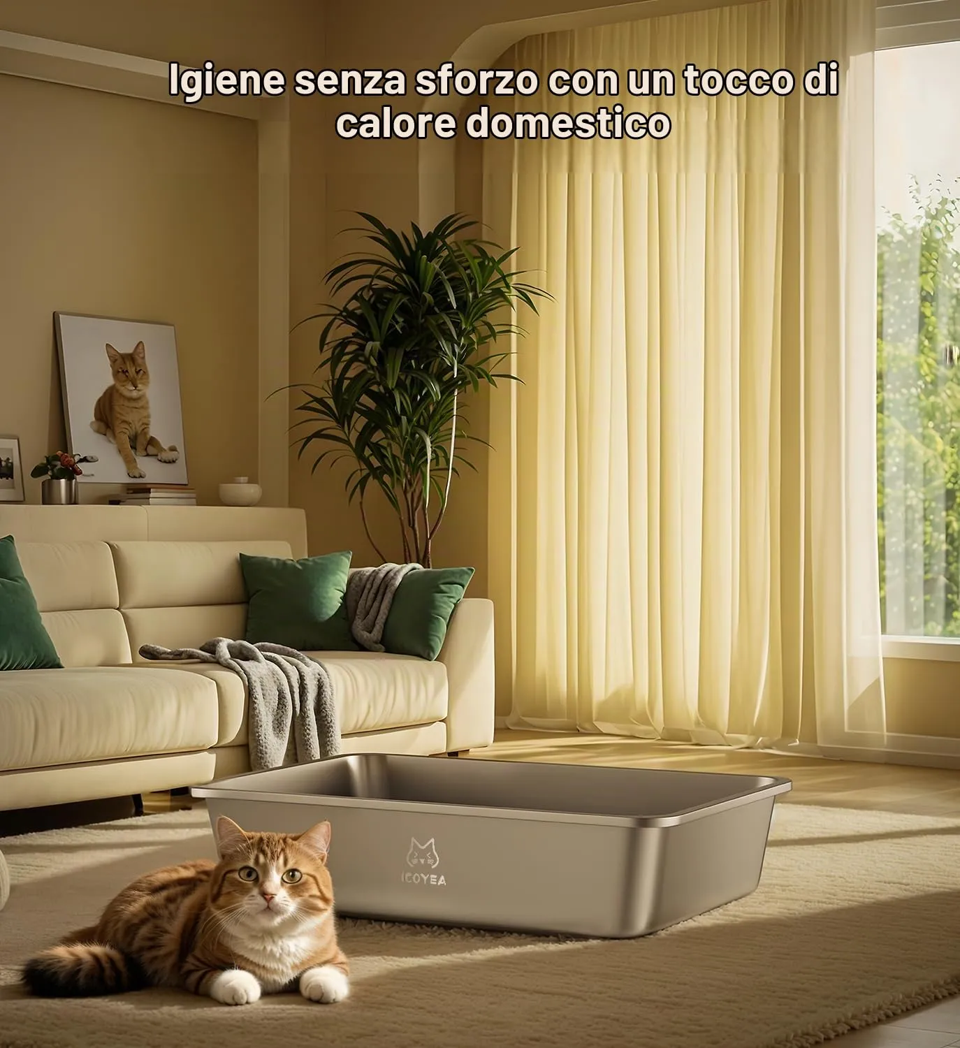 ICOYEA Lettiera in Acciaio Inox per Gatti e Piccoli Animali, 60x40x20 cm, Set da 2 Pezzi - immagine 5