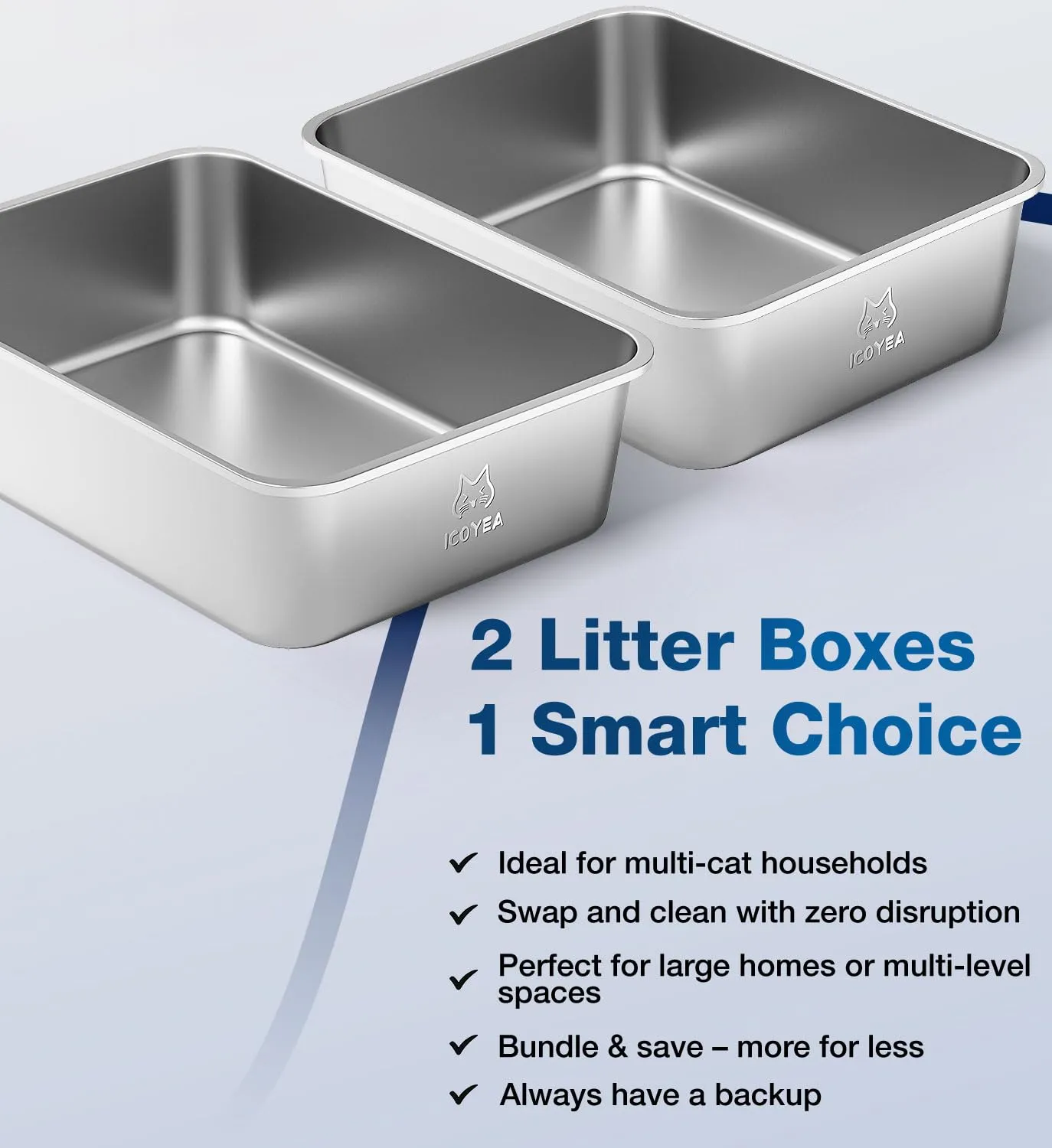 ICOYEA Lettiera in Acciaio Inox per Gatti e Piccoli Animali, 45x35x15 cm (Set da 2 Pezzi) - immagine 2