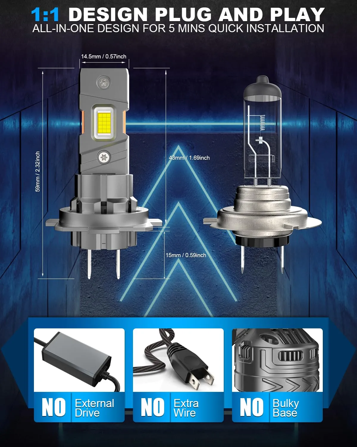 BEAMFLY Lampadine LED H7, 110W 50000LM, 6500K Bianco Freddo, Raffreddamento Tubo in Rame, IP68 Impermeabile, Confezione da 2 - immagine 5