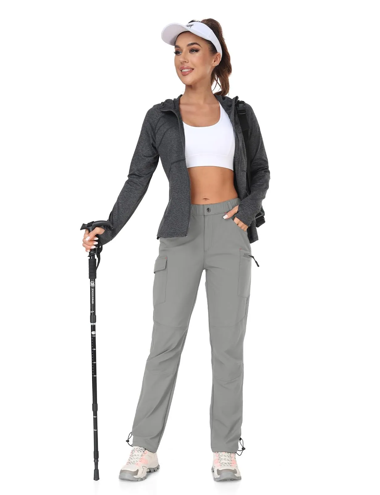 GymBrave Pantaloni Trekking Donna Cargo Capri 3/4 Estivi Grigio Chiaro M - immagine 6