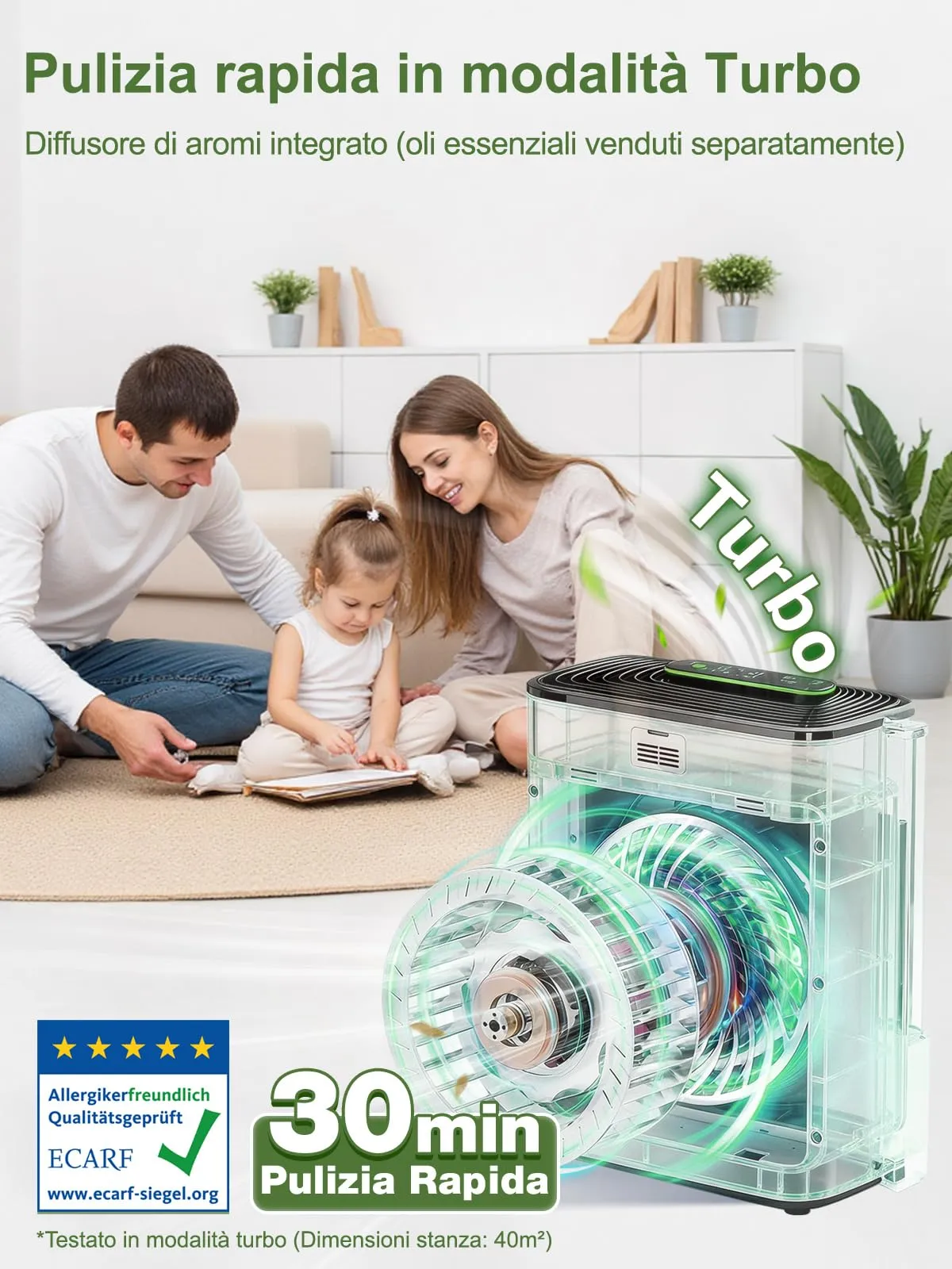 KNKA APH3000 Purificatore d'Aria con Filtro HEPA e Sensore Intelligente, fino a 80m², Bianco - immagine 6