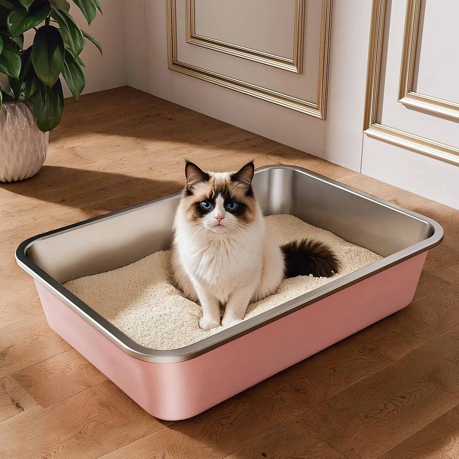 ICOYEA Lettiera in Acciaio Inox per Gatti e Piccoli Animali, Rosa, 50 x 35 x 10 cm - immagine 1