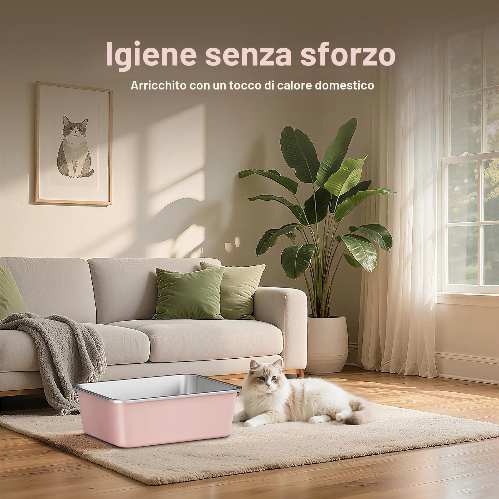ICOYEA Lettiera in Acciaio Inox per Gatti e Piccoli Animali, Rosa, 50 x 35 x 10 cm - immagine 5