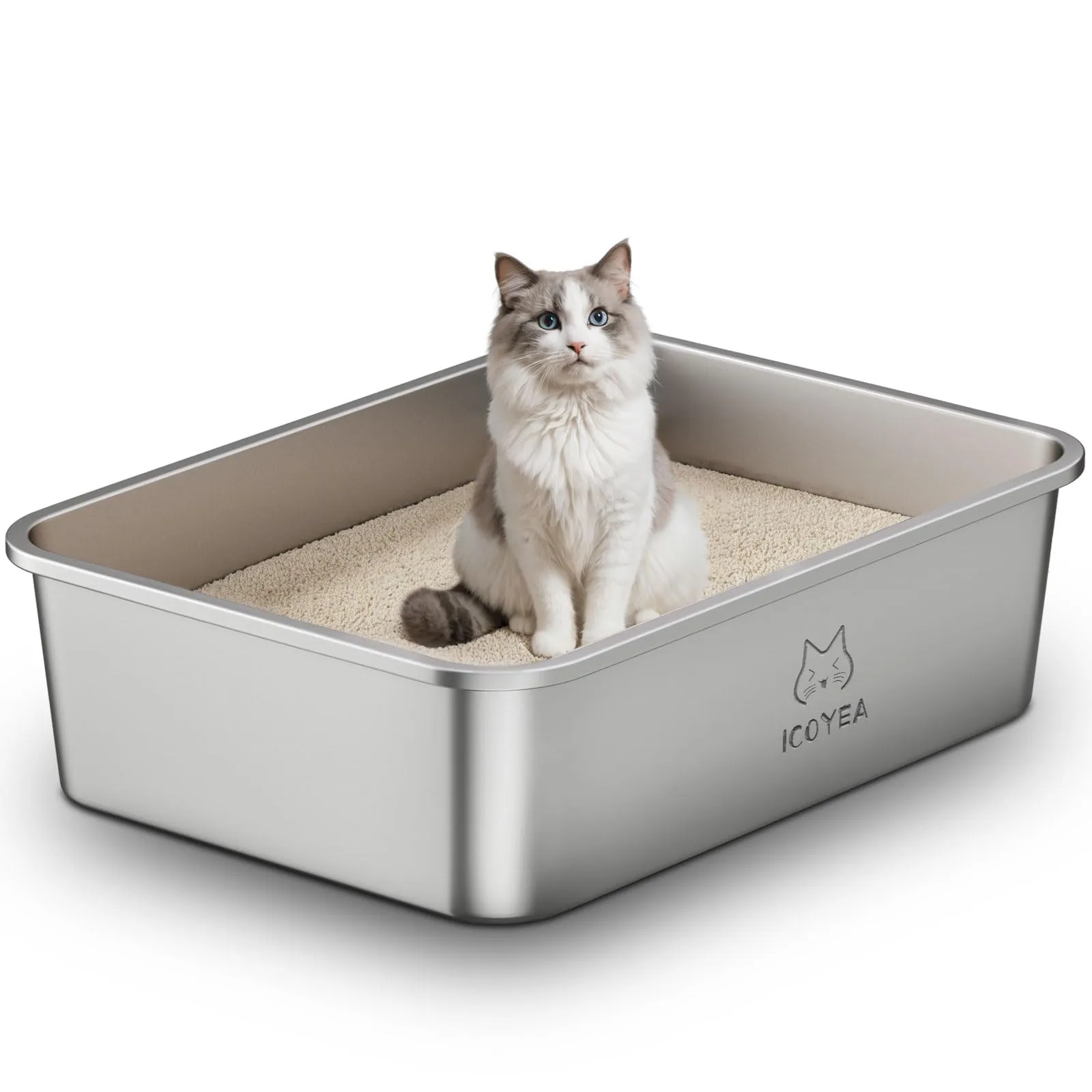 ICOYEA Lettiera in Acciaio Inox per Gatti e Piccoli Animali, 70x50x20 cm, Serie ValuePro - immagine 1