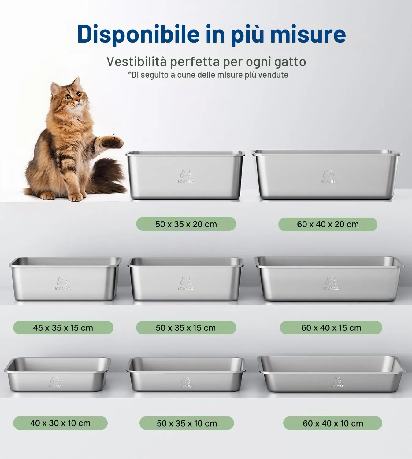 ICOYEA Lettiera in Acciaio Inox per Gatti e Piccoli Animali, 70x50x20 cm, Serie ValuePro - immagine 4