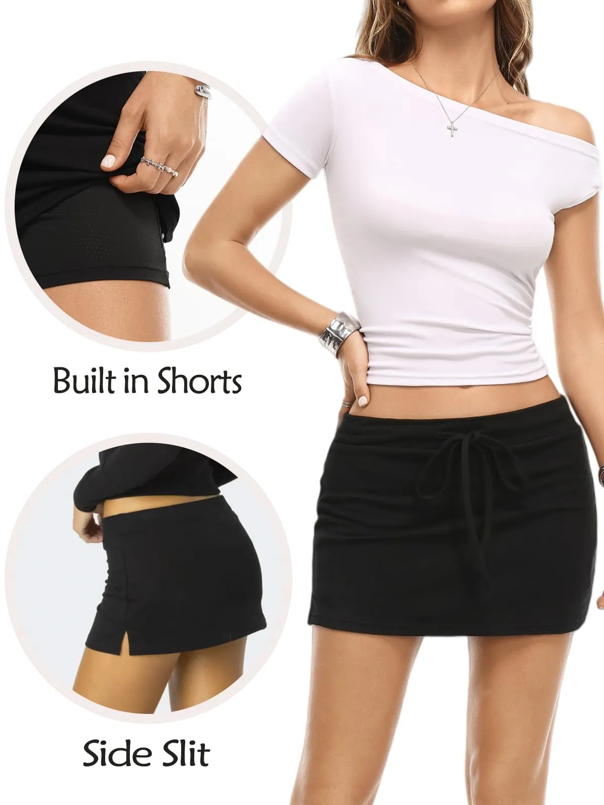 Danysu Gonna Mini Elasticizzata a Vita Bassa con Pantaloncini e Spacco Laterale, XL - immagine 5