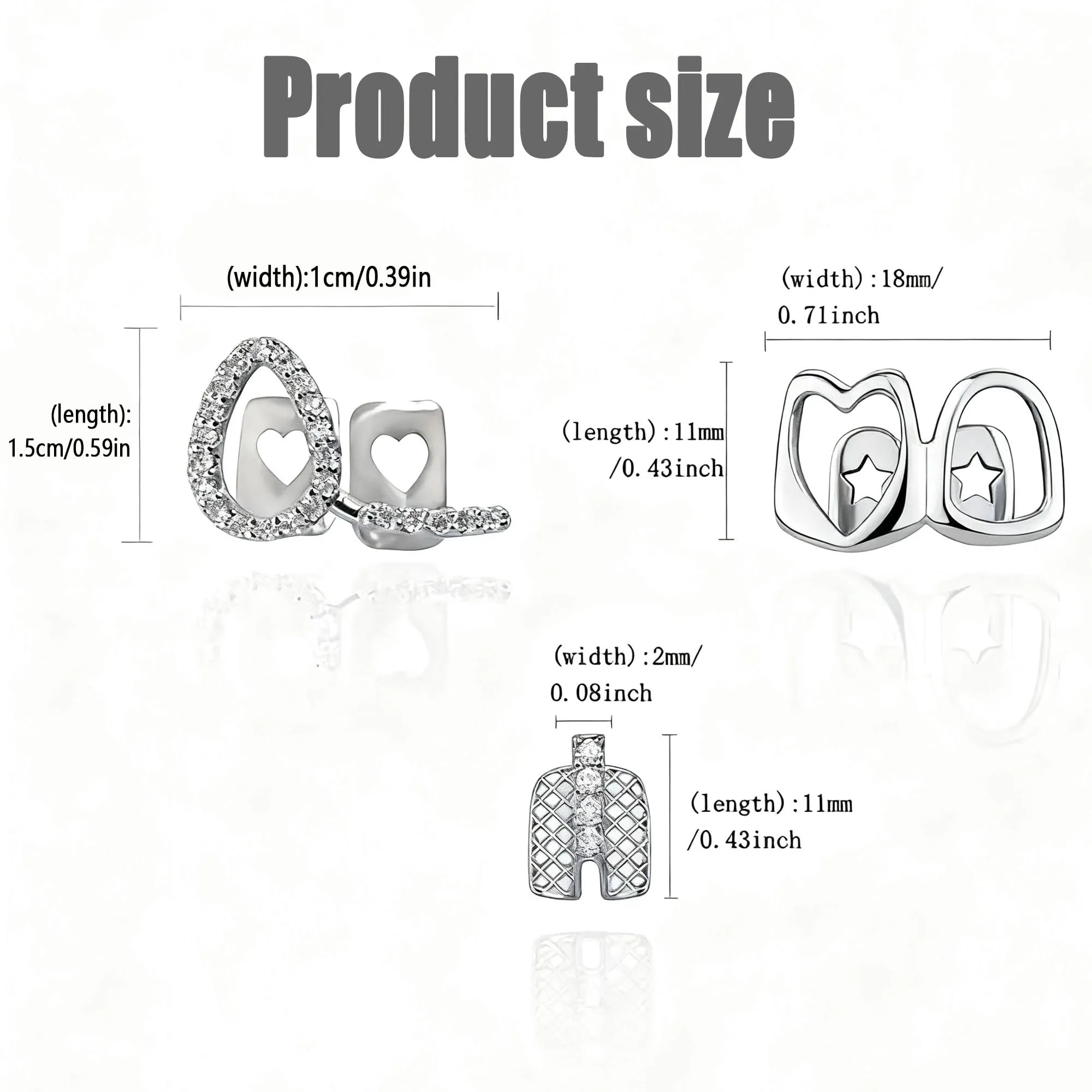 LONGHAO 3 Pcs Hip Hop Grillz Teeth Decoration, Silver Plated, Unisex Adult - immagine 2