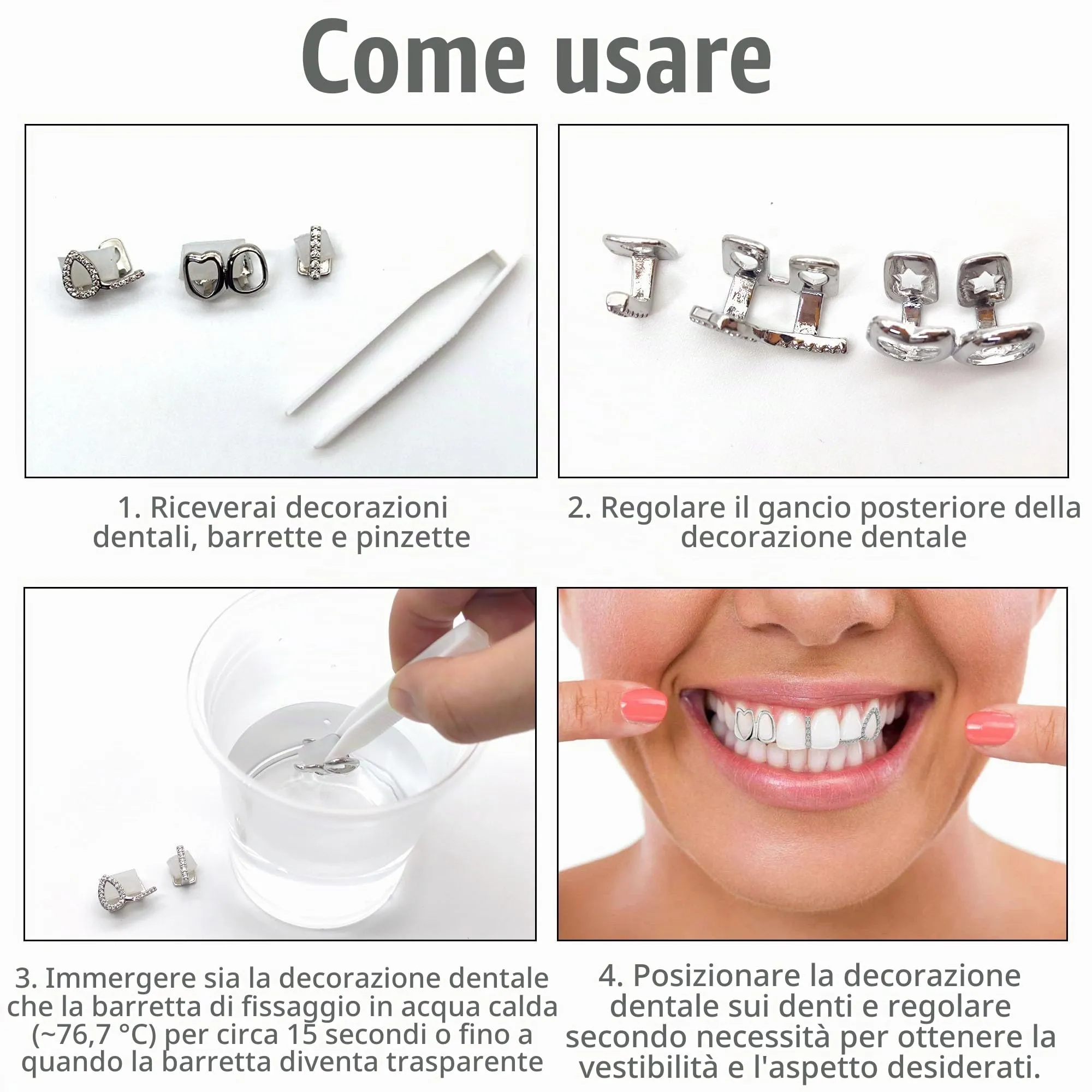 LONGHAO 3 Pcs Hip Hop Grillz Teeth Decoration, Silver Plated, Unisex Adult - immagine 5