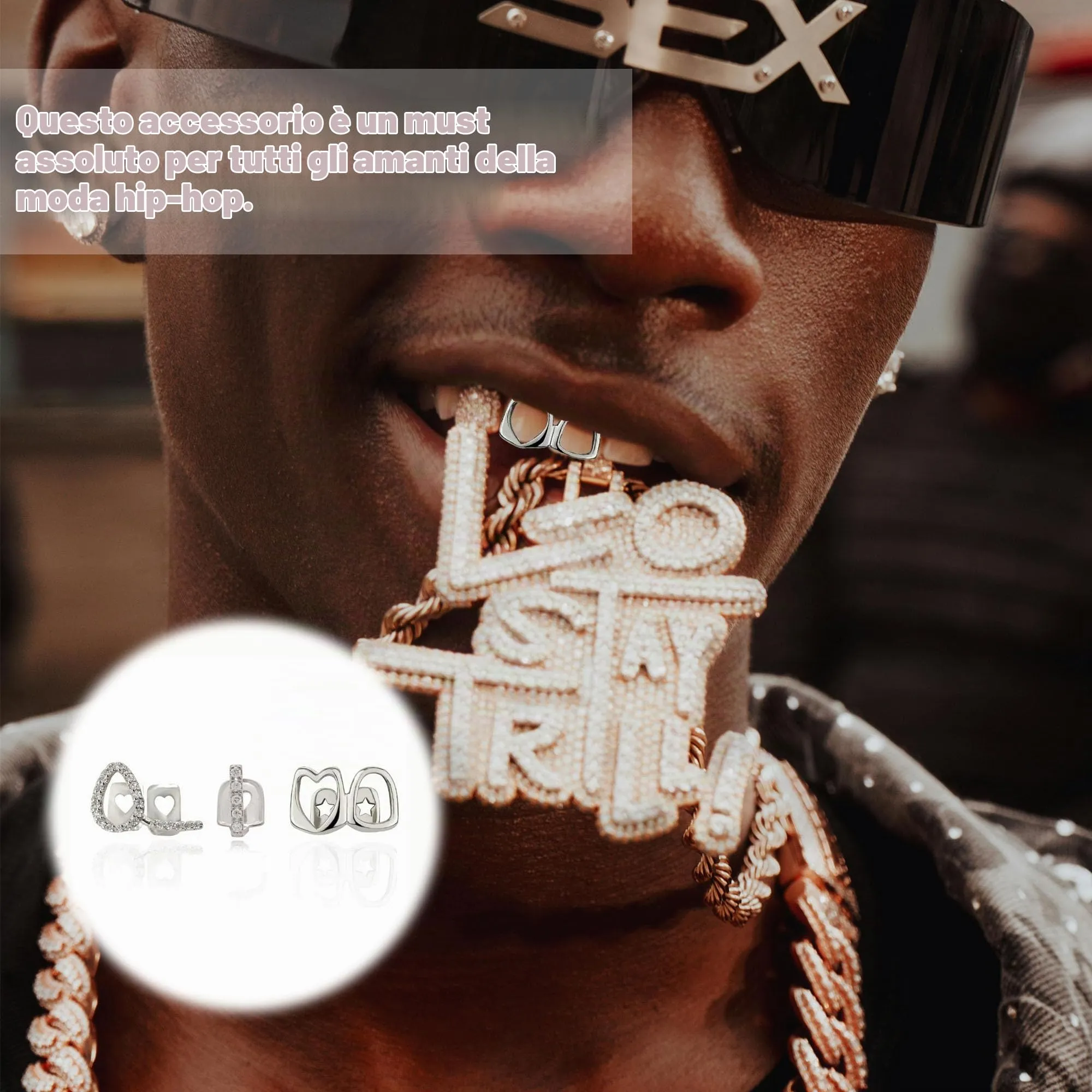LONGHAO 3 Pcs Hip Hop Grillz Teeth Decoration, Silver Plated, Unisex Adult - immagine 8