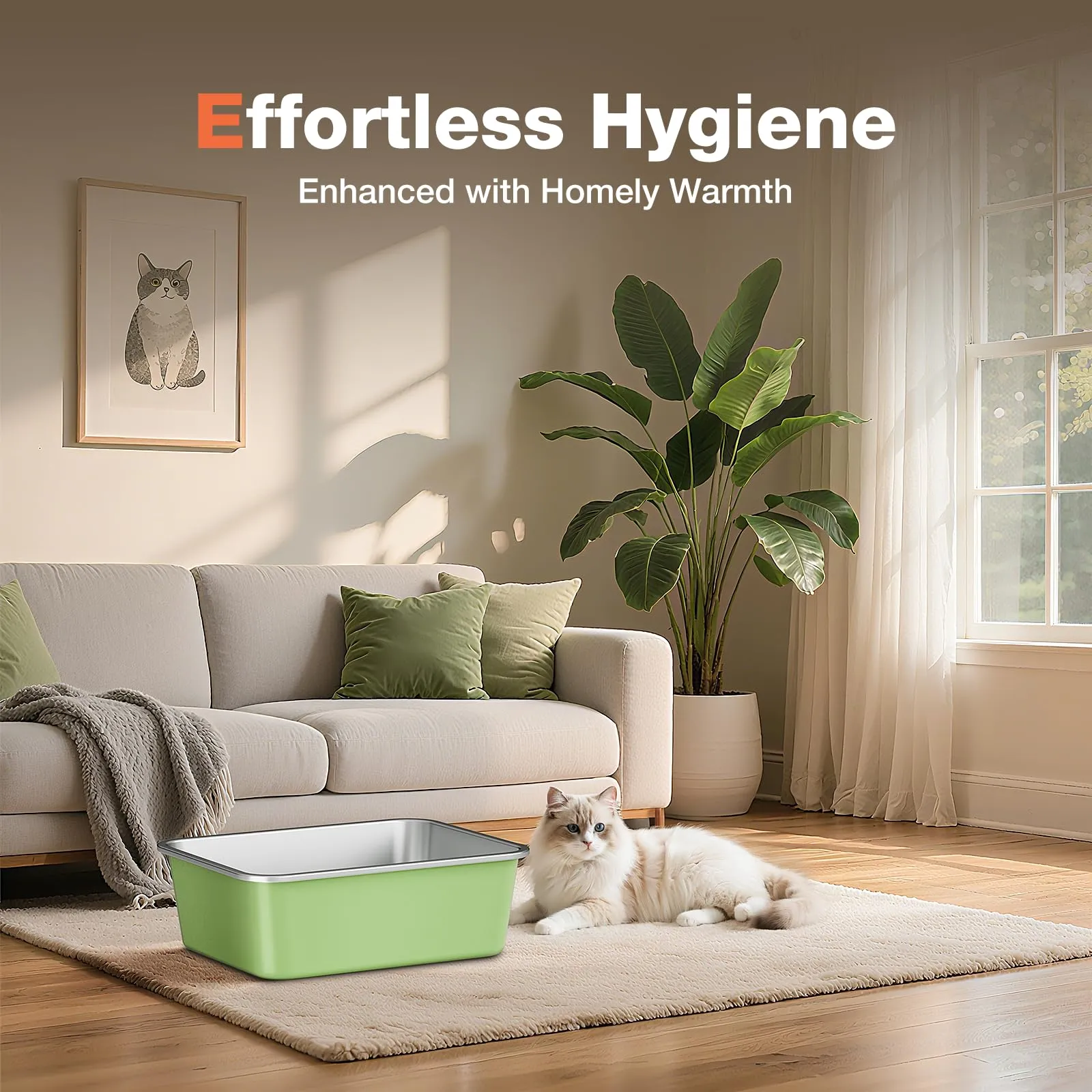 ICOYEA Lettiera in Acciaio Inox per Gatti e Conigli, Verde, 60 x 40 x 15 cm - immagine 5