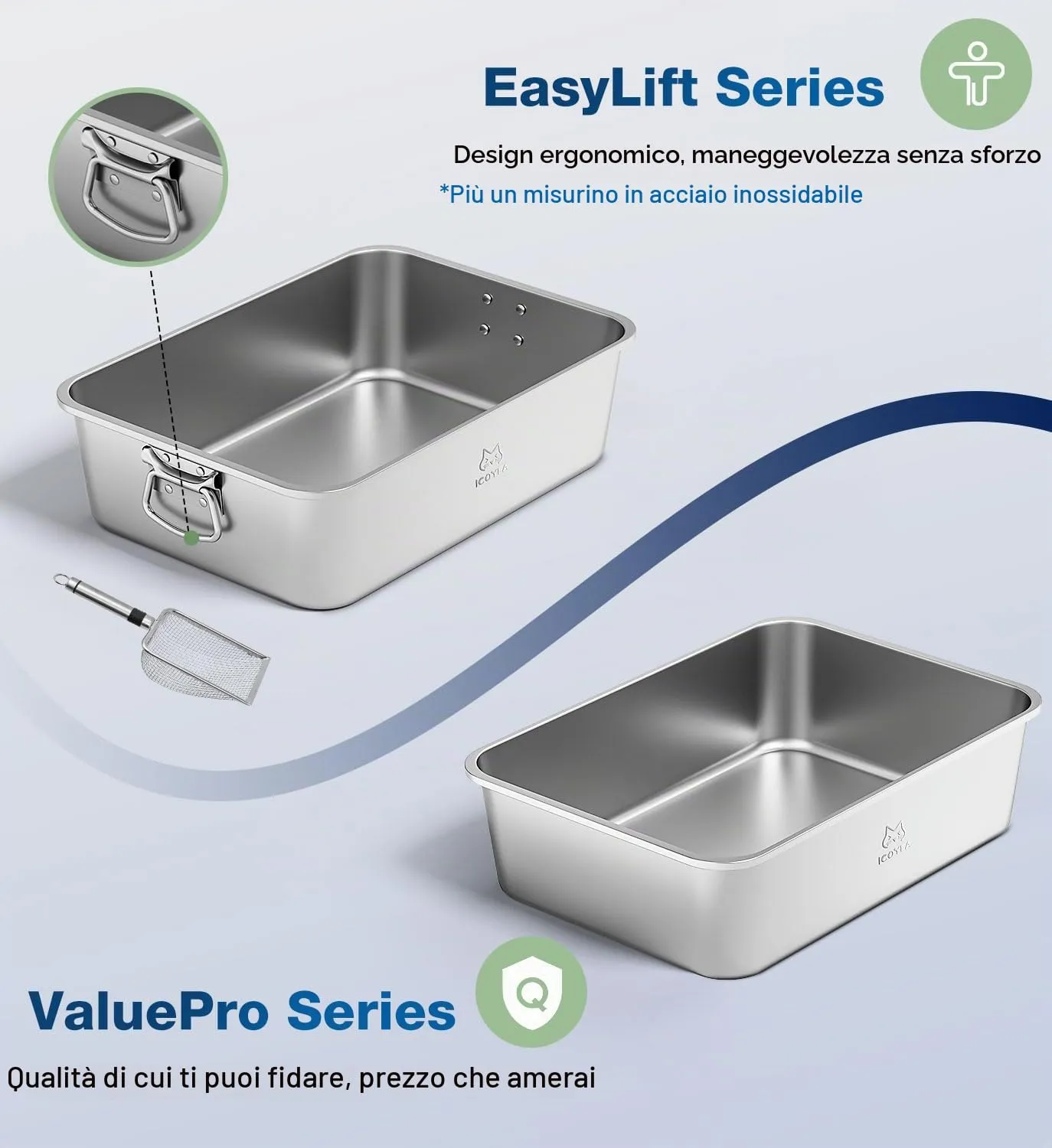 ICOYEA Lettiera in Acciaio Inox per Gatti e Conigli, 70x50x15 cm, Serie ValuePro - immagine 2