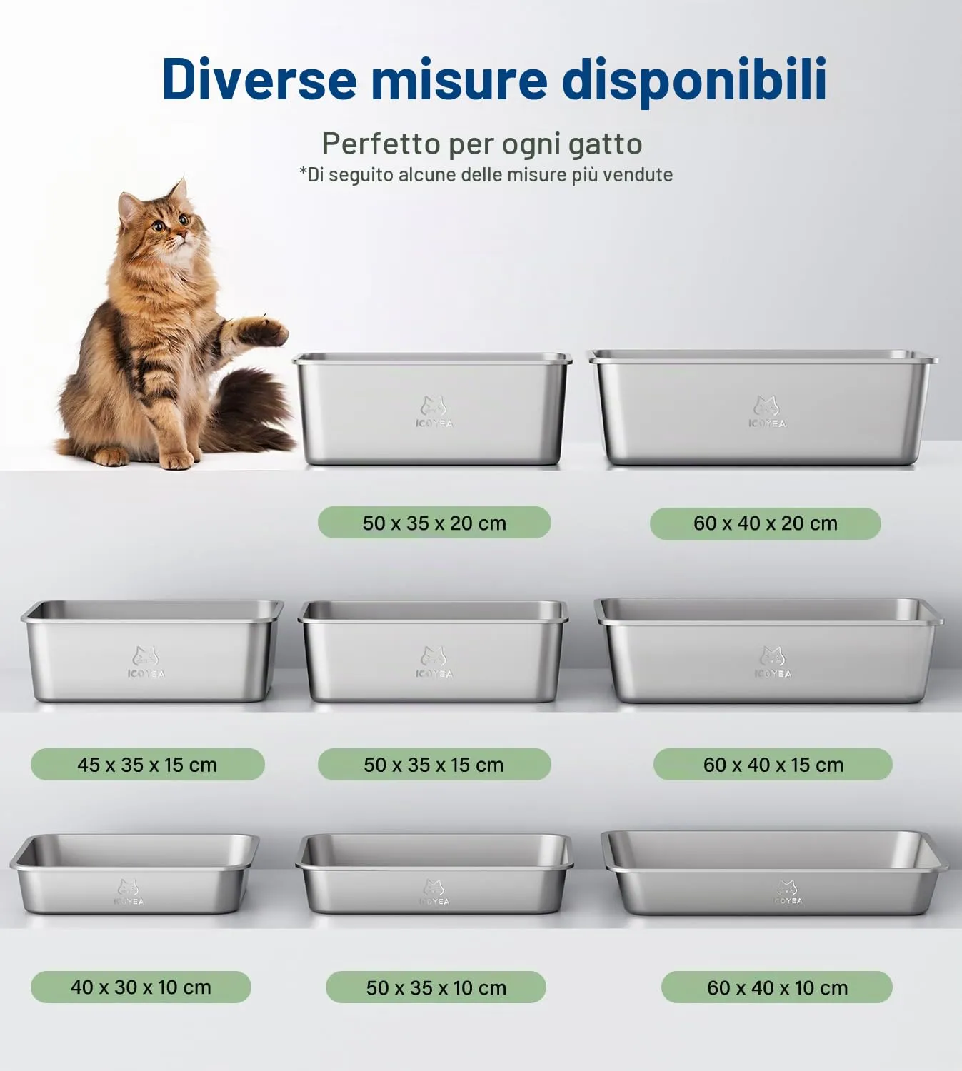 ICOYEA Lettiera in Acciaio Inox per Gatti e Conigli, 70x50x15 cm, Serie ValuePro - immagine 4