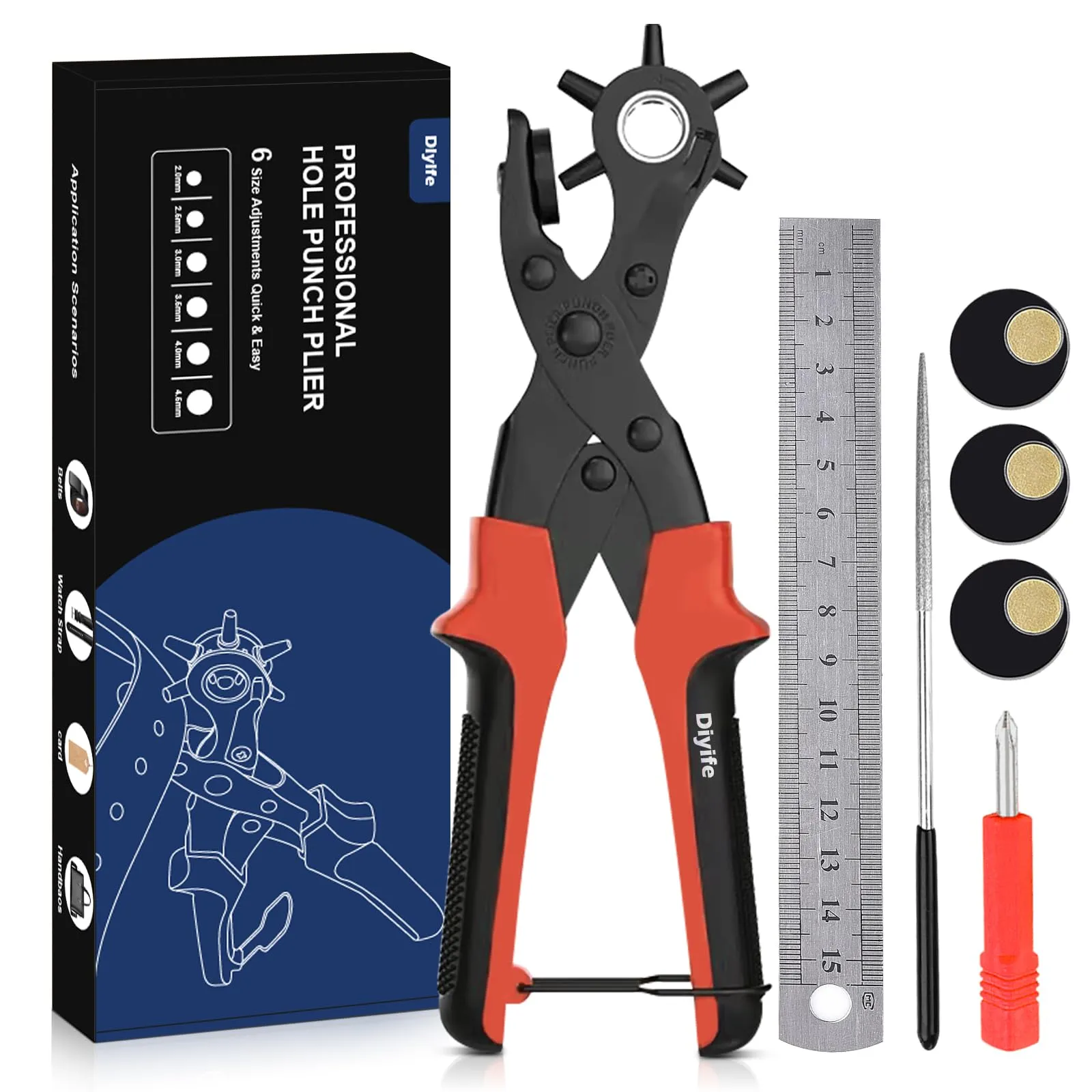 Diyife Pinza Fustellatrice per Cintura, Set Completo Rosso - immagine 1