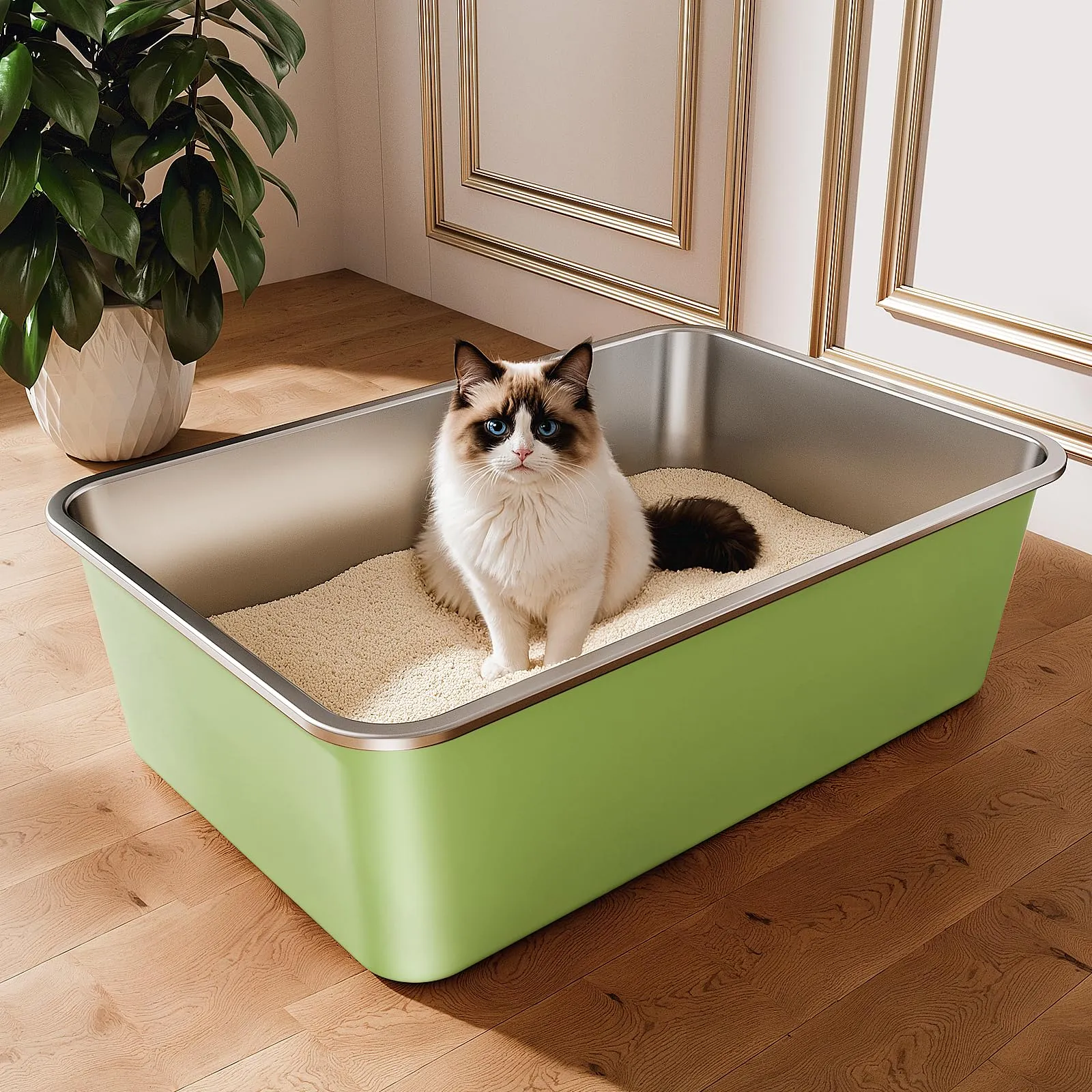 ICOYEA Lettiera in Acciaio Inox per Gatti e Piccoli Animali, Verde, 60 x 40 x 20 cm - immagine 1