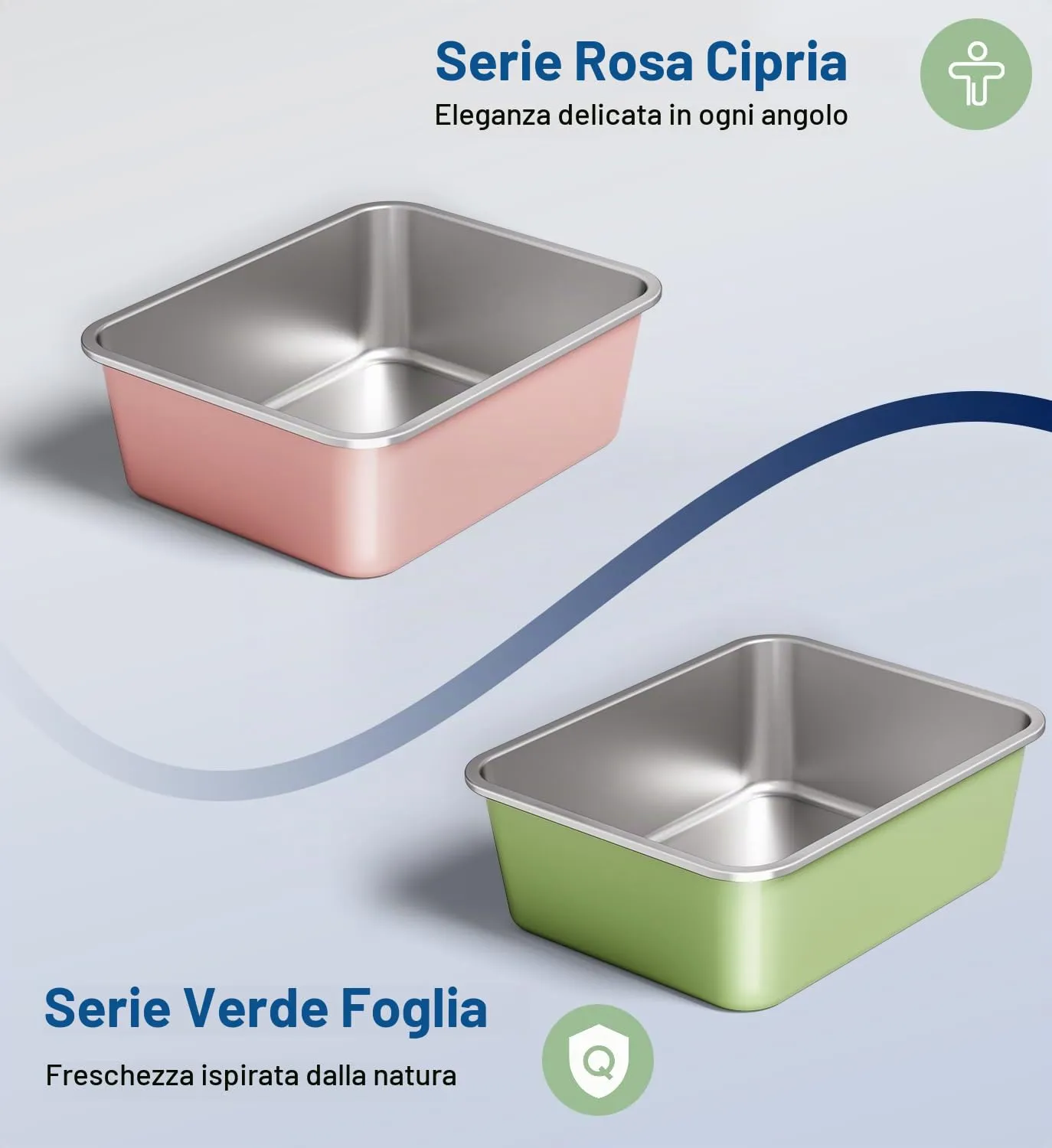 ICOYEA Lettiera in Acciaio Inox per Gatti e Piccoli Animali, Verde, 60 x 40 x 20 cm - immagine 2