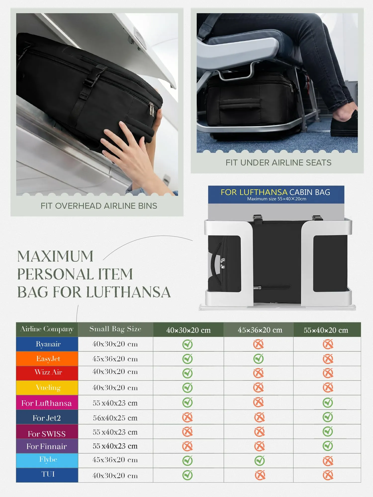 Hayayu Borse Da Cabina 55x40x20 Bagaglio A Mano Zaini 44L - immagine 2