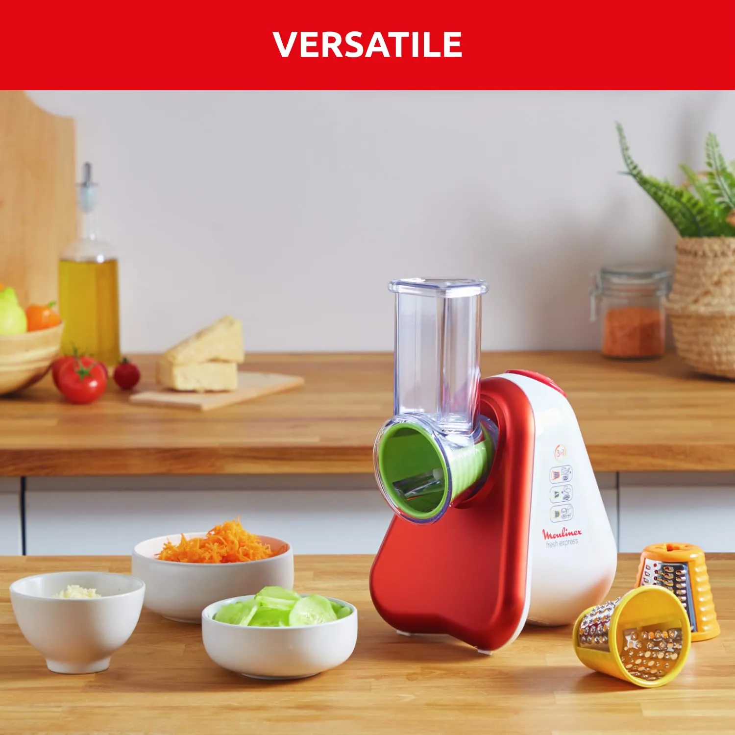 Moulinex Fresh Express Fight DJ753510 3-in-1 Vegetable Slicer, Ruby Red - immagine 3