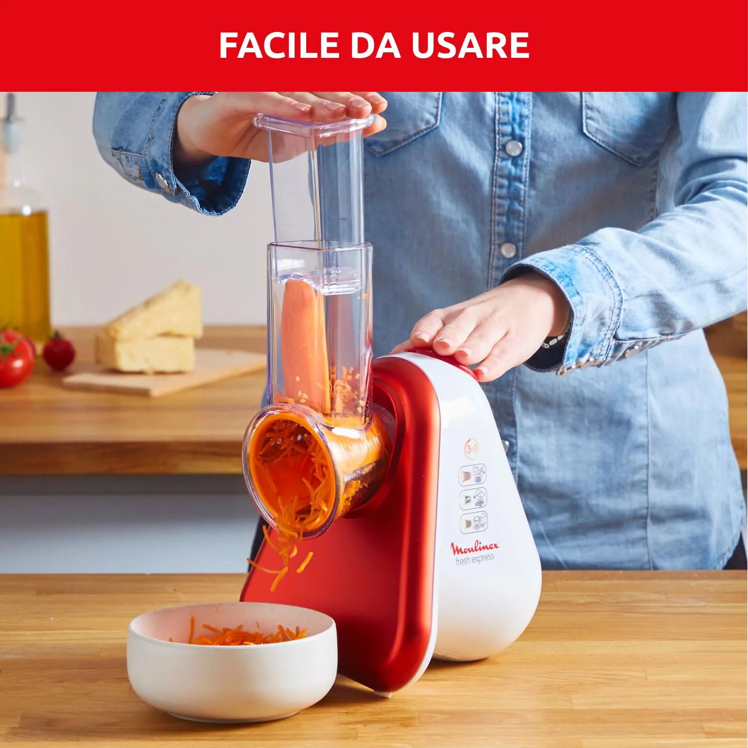 Moulinex Fresh Express Fight DJ753510 3-in-1 Vegetable Slicer, Ruby Red - immagine 4